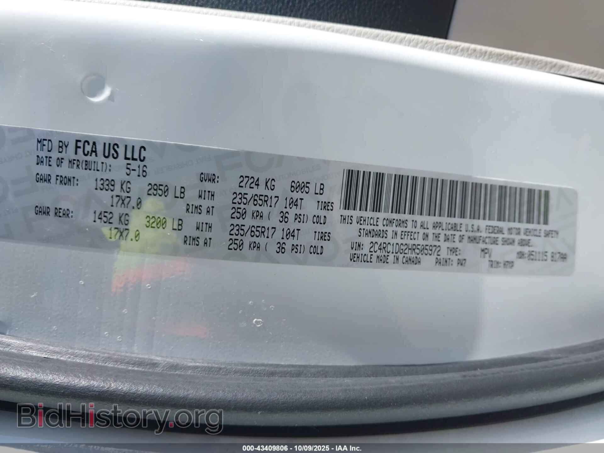 2017 CHRYSLER PACIFICA - VIN: 2C4RC1DG2HR505972 - Фото 9