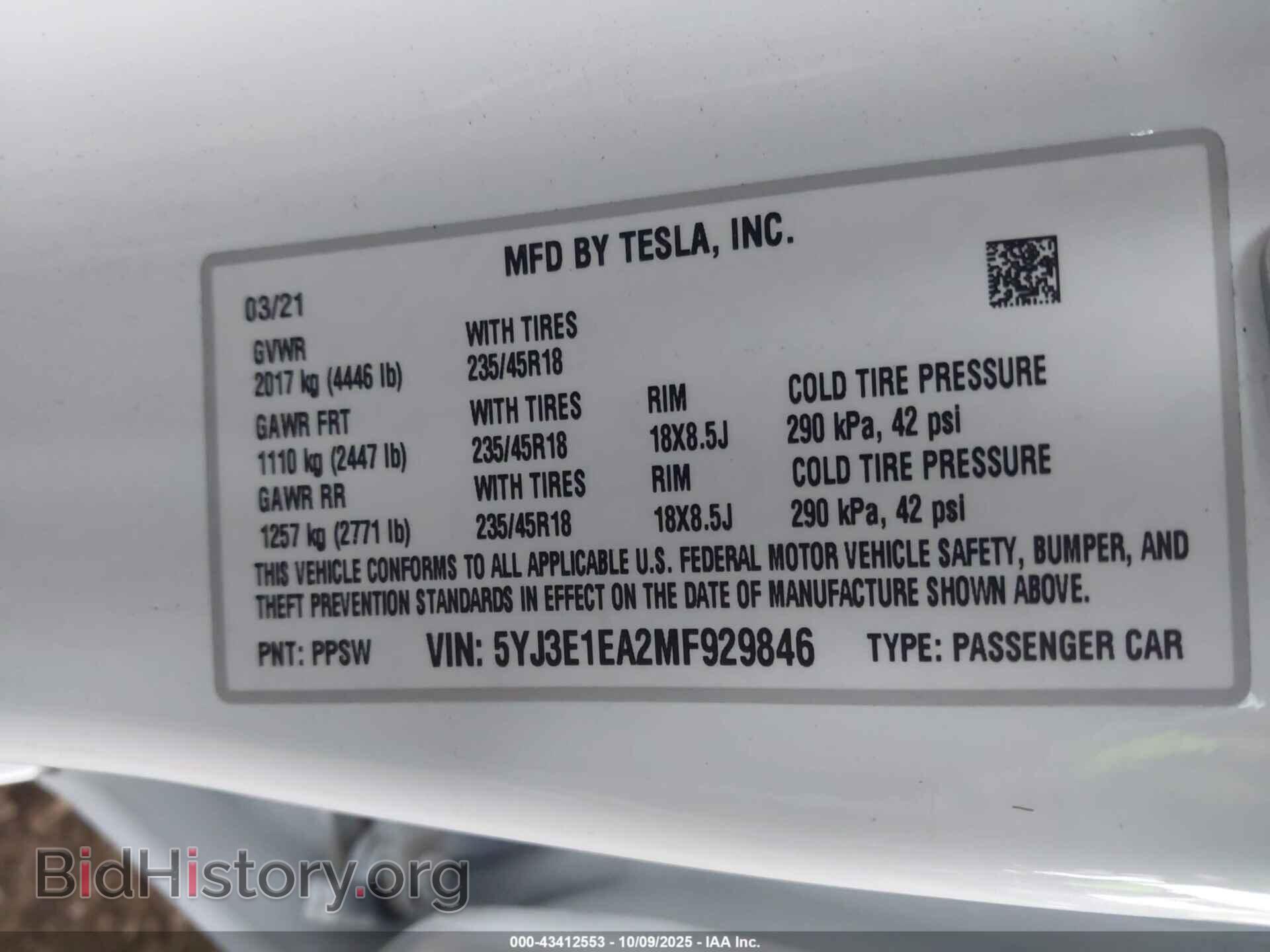 2021 TESLA MODEL 3 - VIN: 5YJ3E1EA2MF929846 - Фото 9