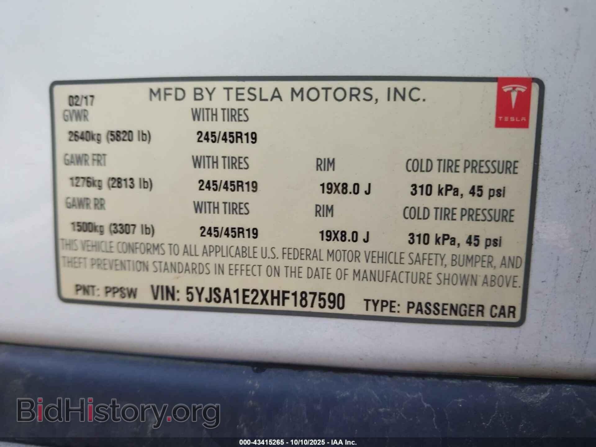 2017 TESLA MODEL S - VIN: 5YJSA1E2XHF187590 - Photo 9