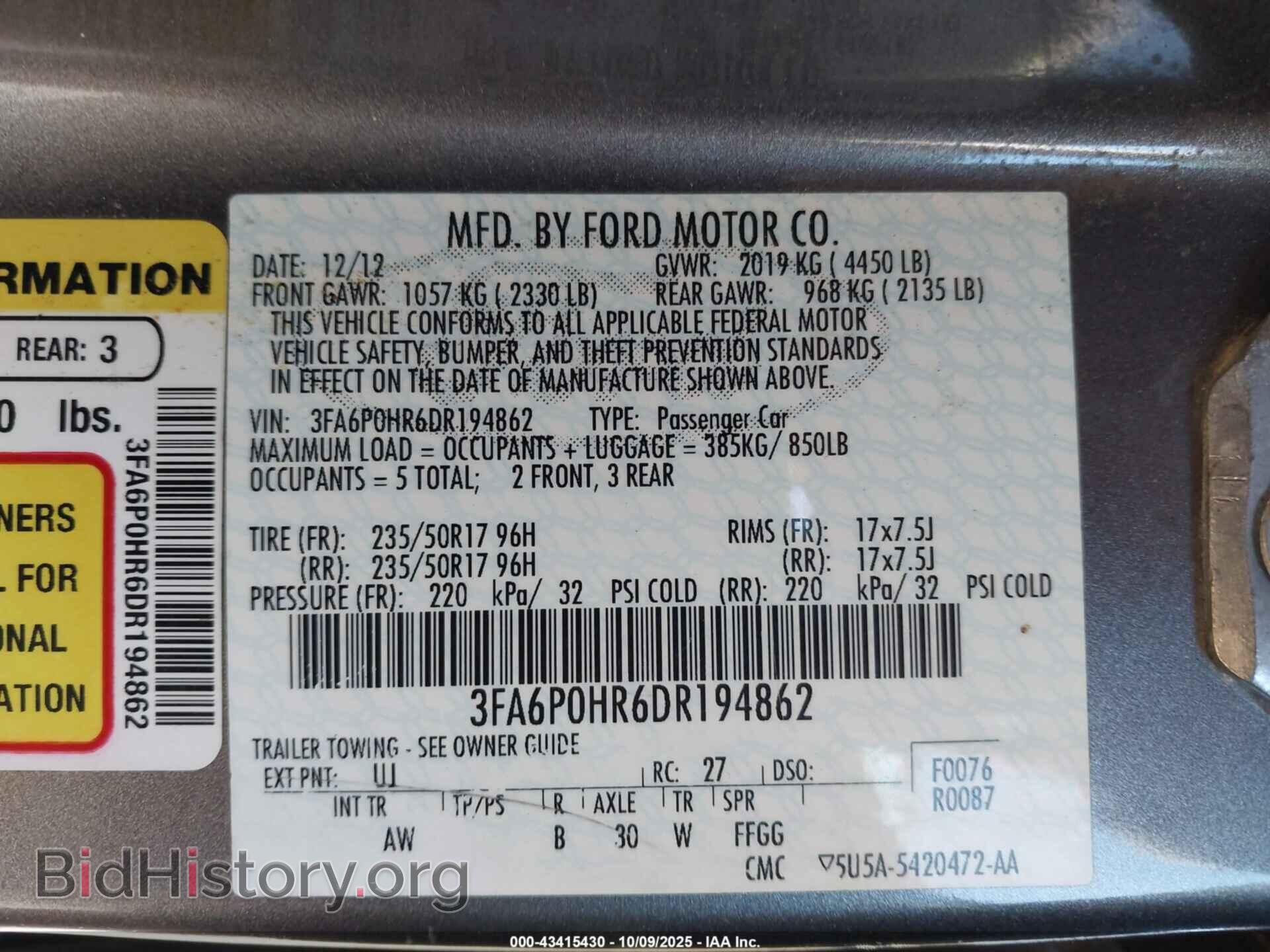 2013 FORD FUSION - VIN: 3FA6P0HR6DR194862 - Фото 9