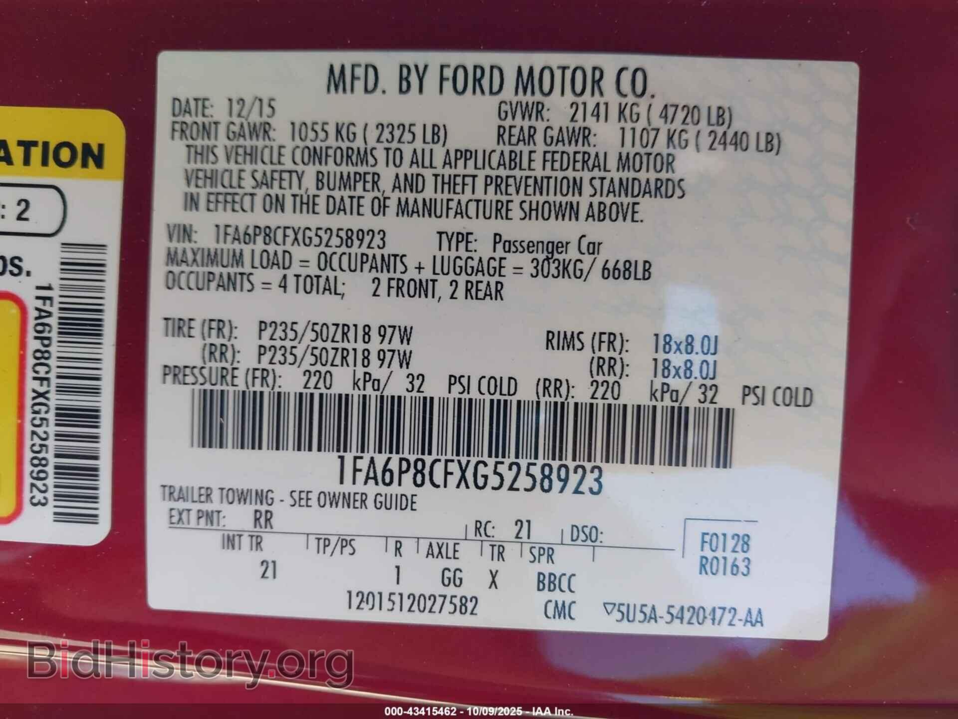 2016 FORD MUSTANG - VIN: 1FA6P8CFXG5258923 - Фото 9