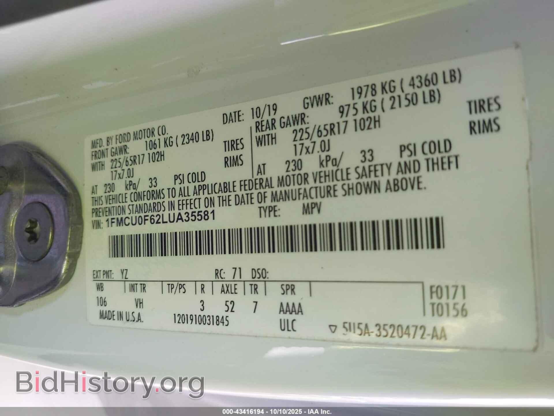 2020 FORD ESCAPE - VIN: 1FMCU0F62LUA35581 - Photo 9