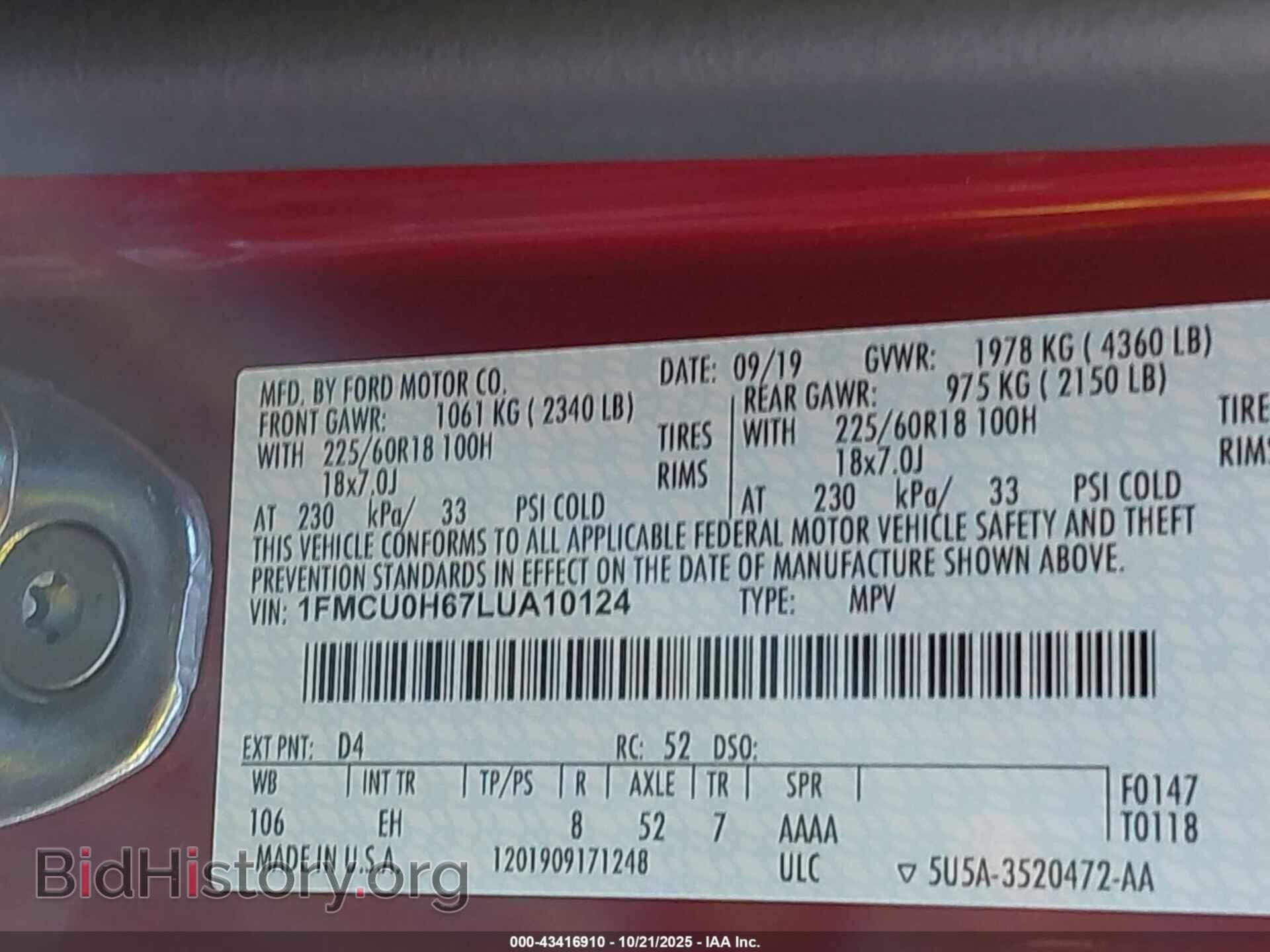 2020 FORD ESCAPE - VIN: 1FMCU0H67LUA10124 - Photo 9