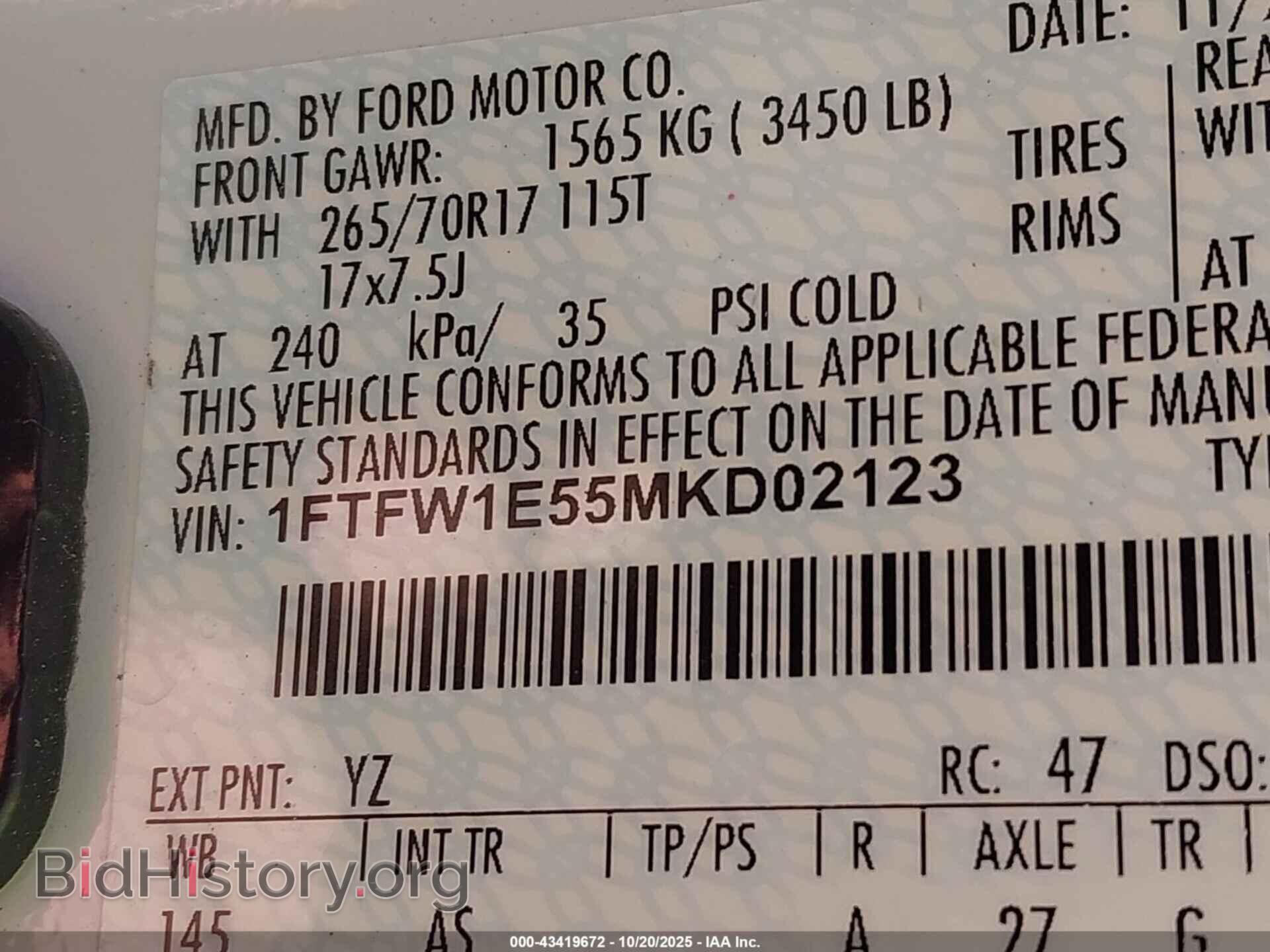 2021 FORD F-150 - VIN: 1FTFW1E55MKD02123 - Фото 9