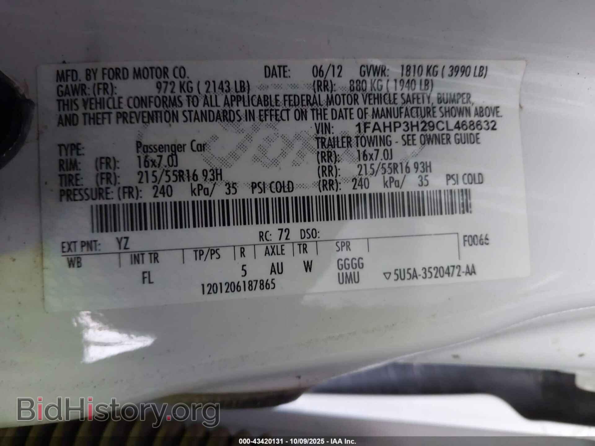 2012 FORD FOCUS - VIN: 1FAHP3H29CL468632 - Фото 9