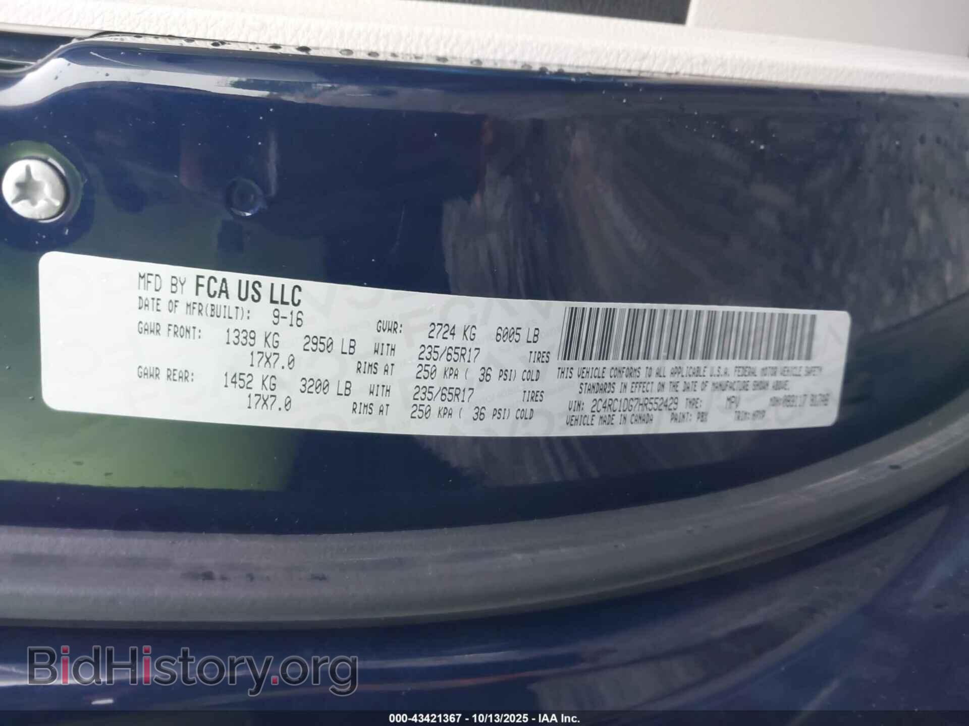 2017 CHRYSLER PACIFICA - VIN: 2C4RC1DG7HR552429 - Photo 9