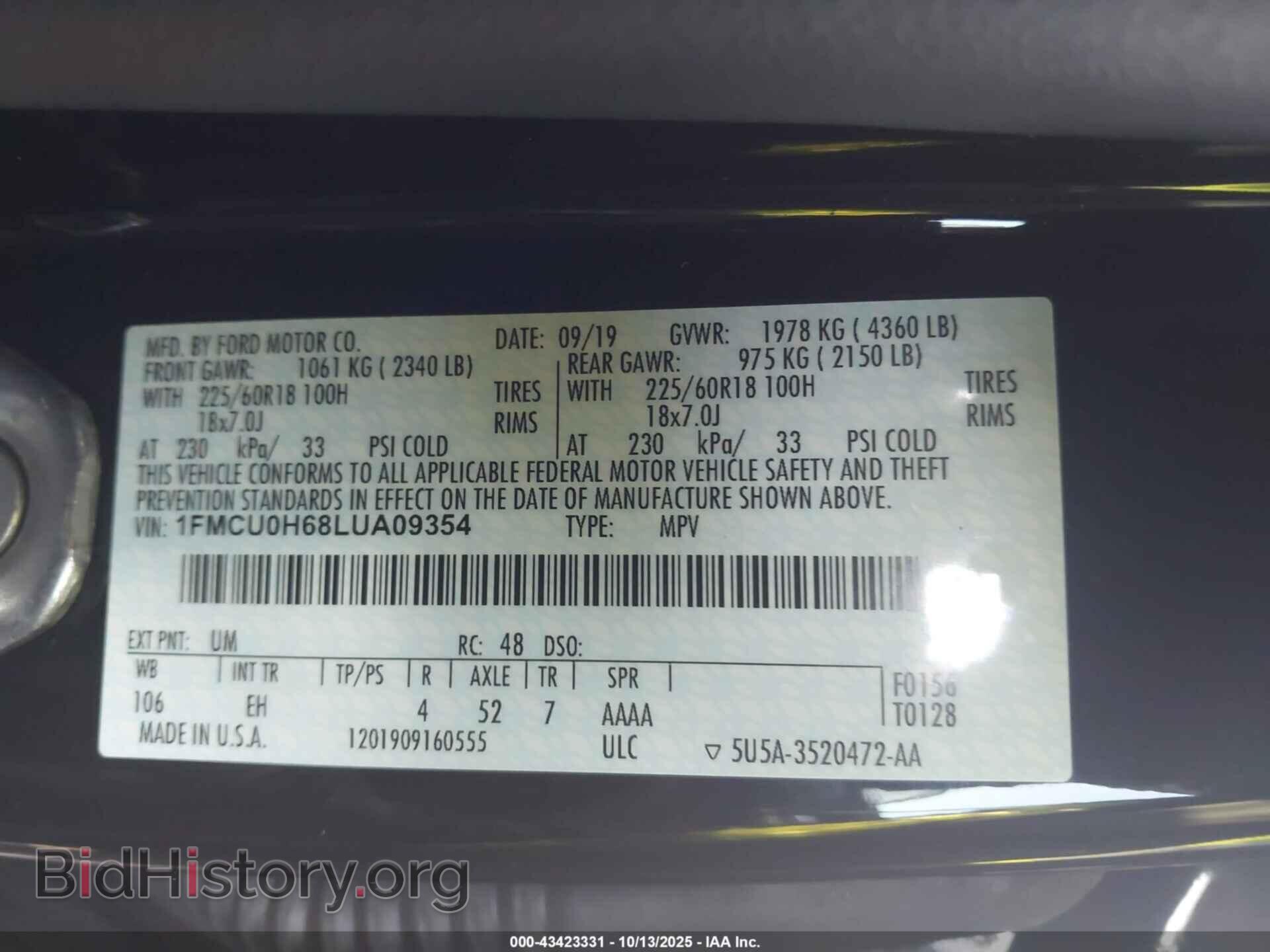 2020 FORD ESCAPE - VIN: 1FMCU0H68LUA09354 - Photo 9