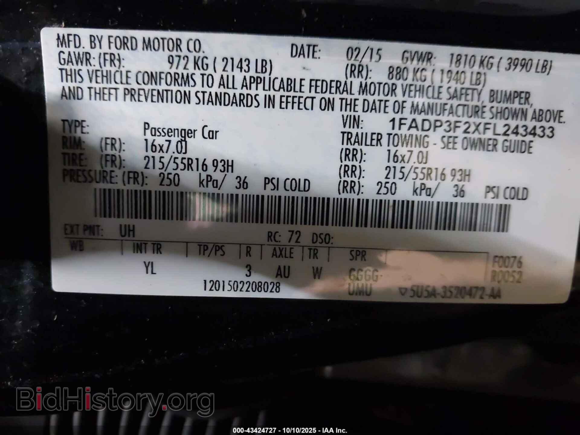 2015 FORD FOCUS - VIN: 1FADP3F2XFL243433 - Фото 9