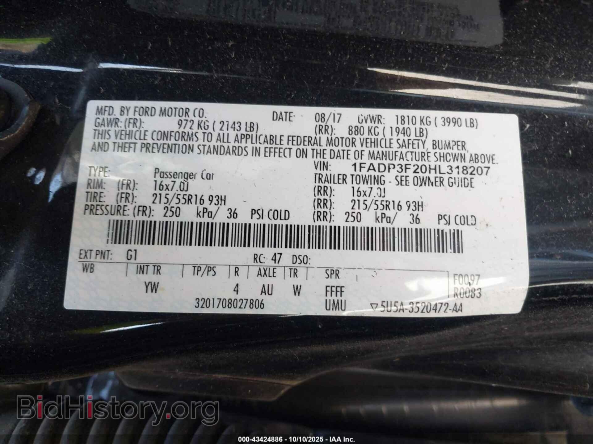 2017 FORD FOCUS - VIN: 1FADP3F20HL318207 - Фото 9