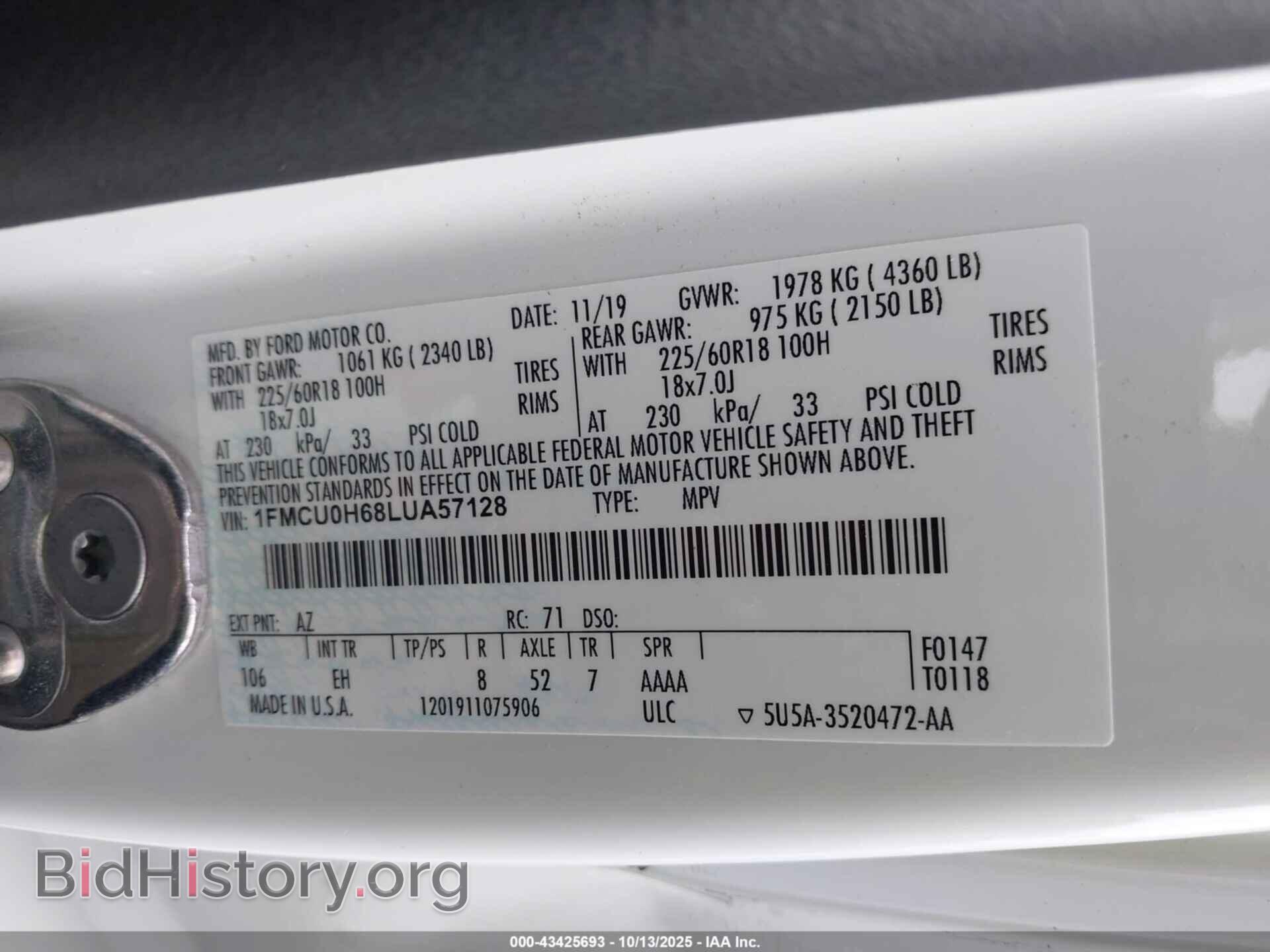 2020 FORD ESCAPE - VIN: 1FMCU0H68LUA57128 - Фото 9
