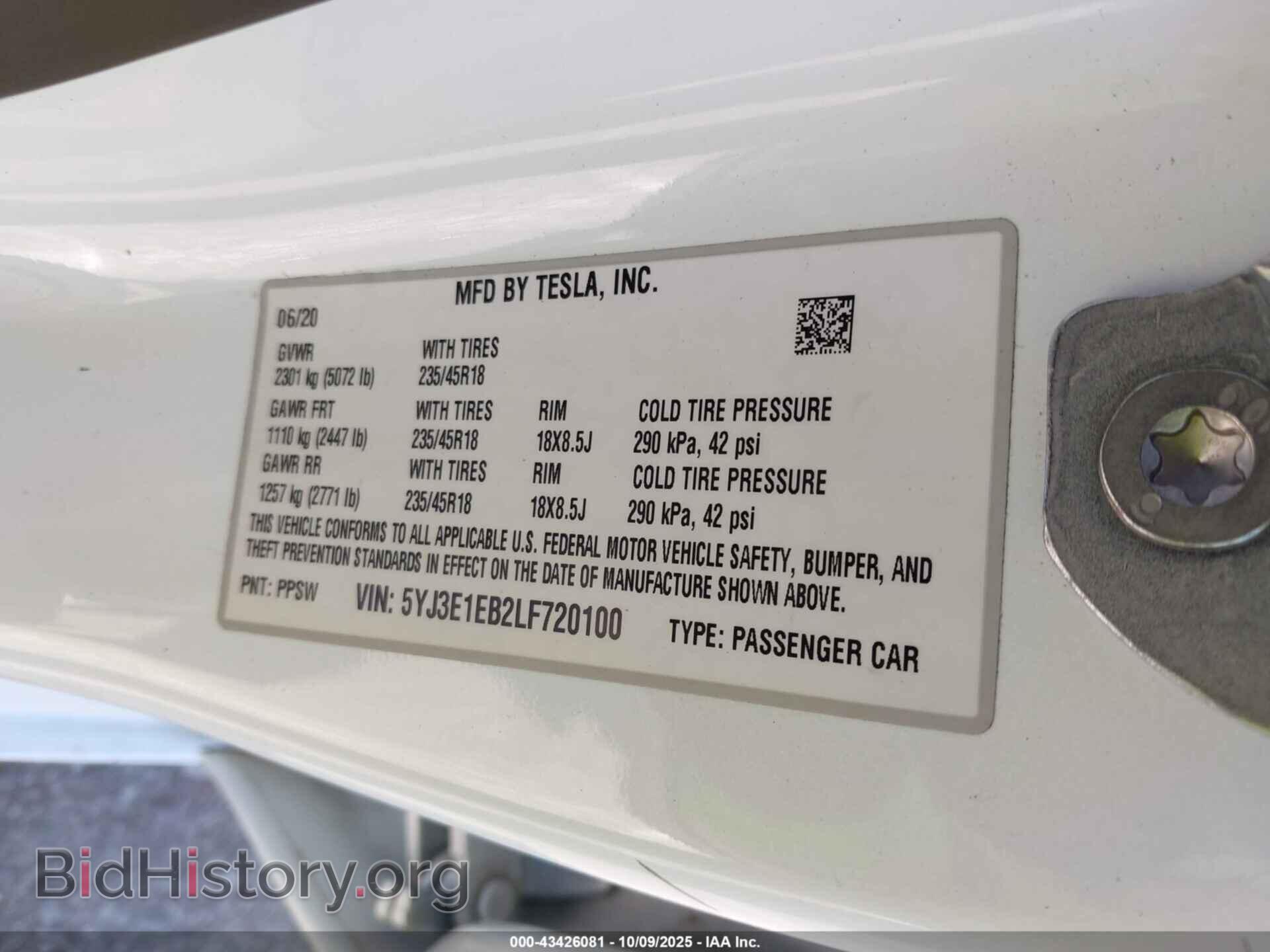 2020 TESLA MODEL 3 - VIN: 5YJ3E1EB2LF720100 - Фото 9