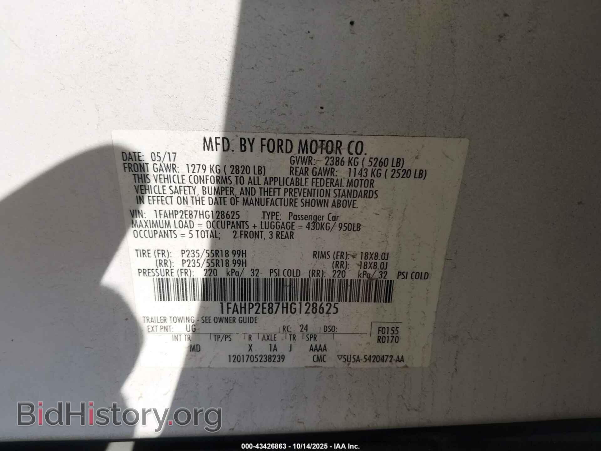 2017 FORD TAURUS - VIN: 1FAHP2E87HG128625 - Фото 9
