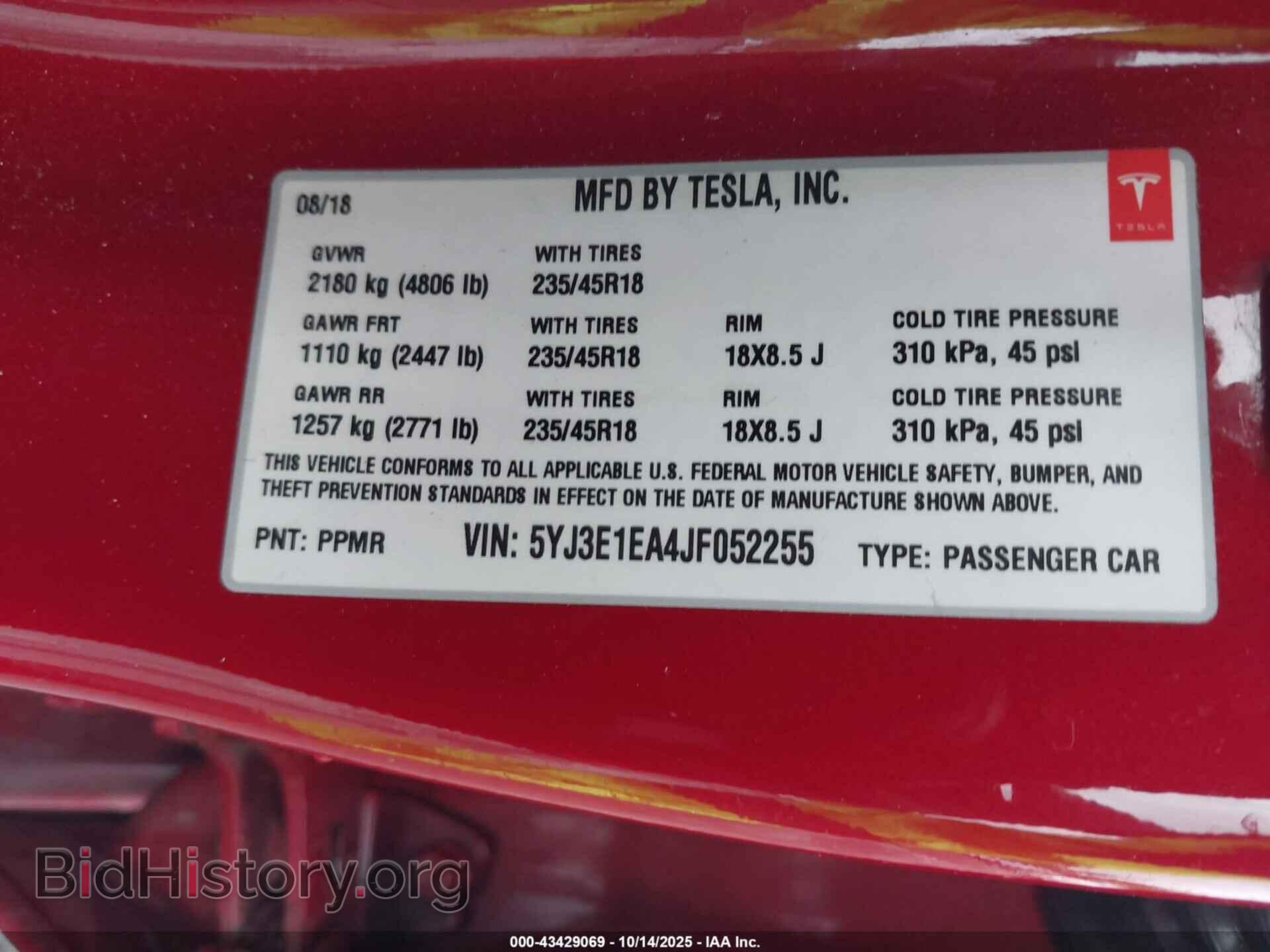 2018 TESLA MODEL 3 - VIN: 5YJ3E1EA4JF052255 - Фото 9