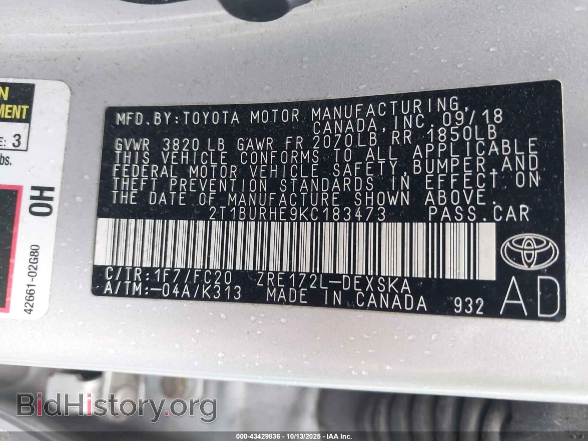 2019 TOYOTA COROLLA - VIN: 2T1BURHE9KC183473 - Photo 9