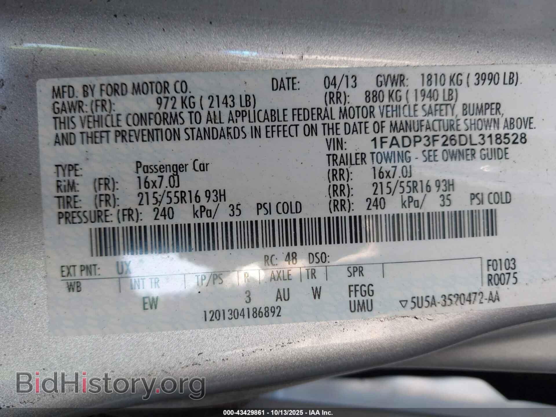 2013 FORD FOCUS - VIN: 1FADP3F26DL318528 - Фото 9