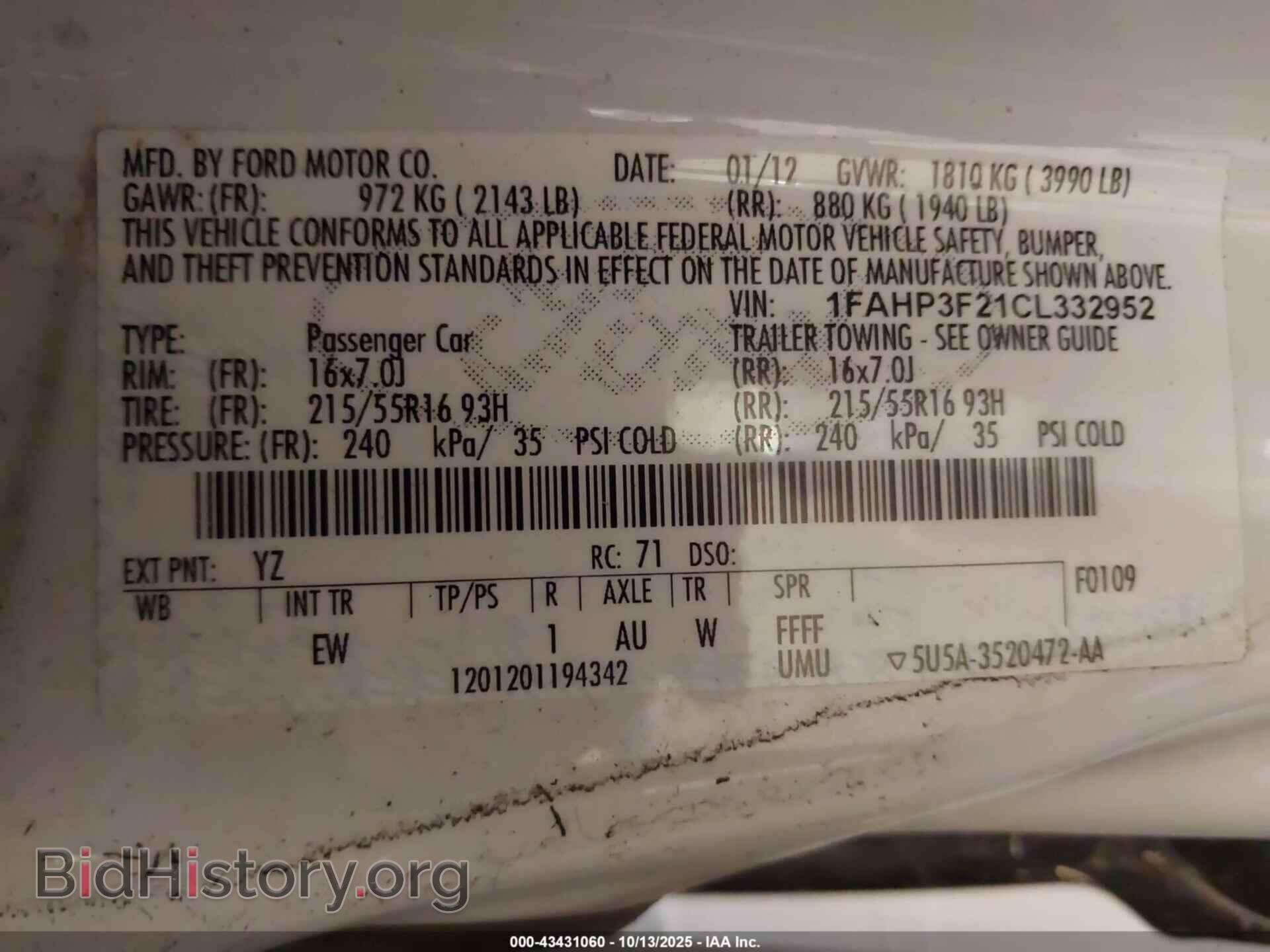 2012 FORD FOCUS - VIN: 1FAHP3F21CL332952 - Фото 9