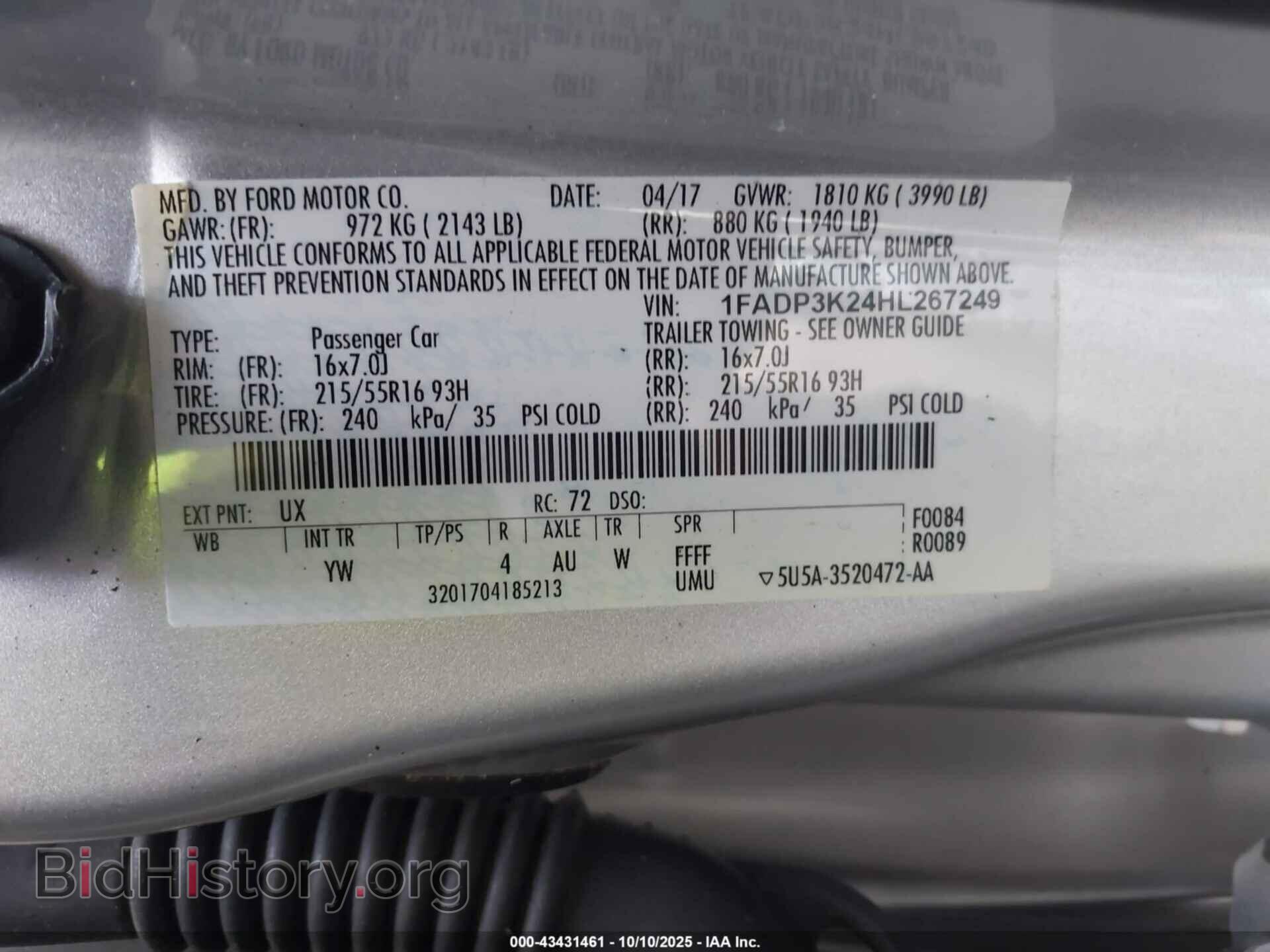 2017 FORD FOCUS - VIN: 1FADP3K24HL267249 - Фото 9
