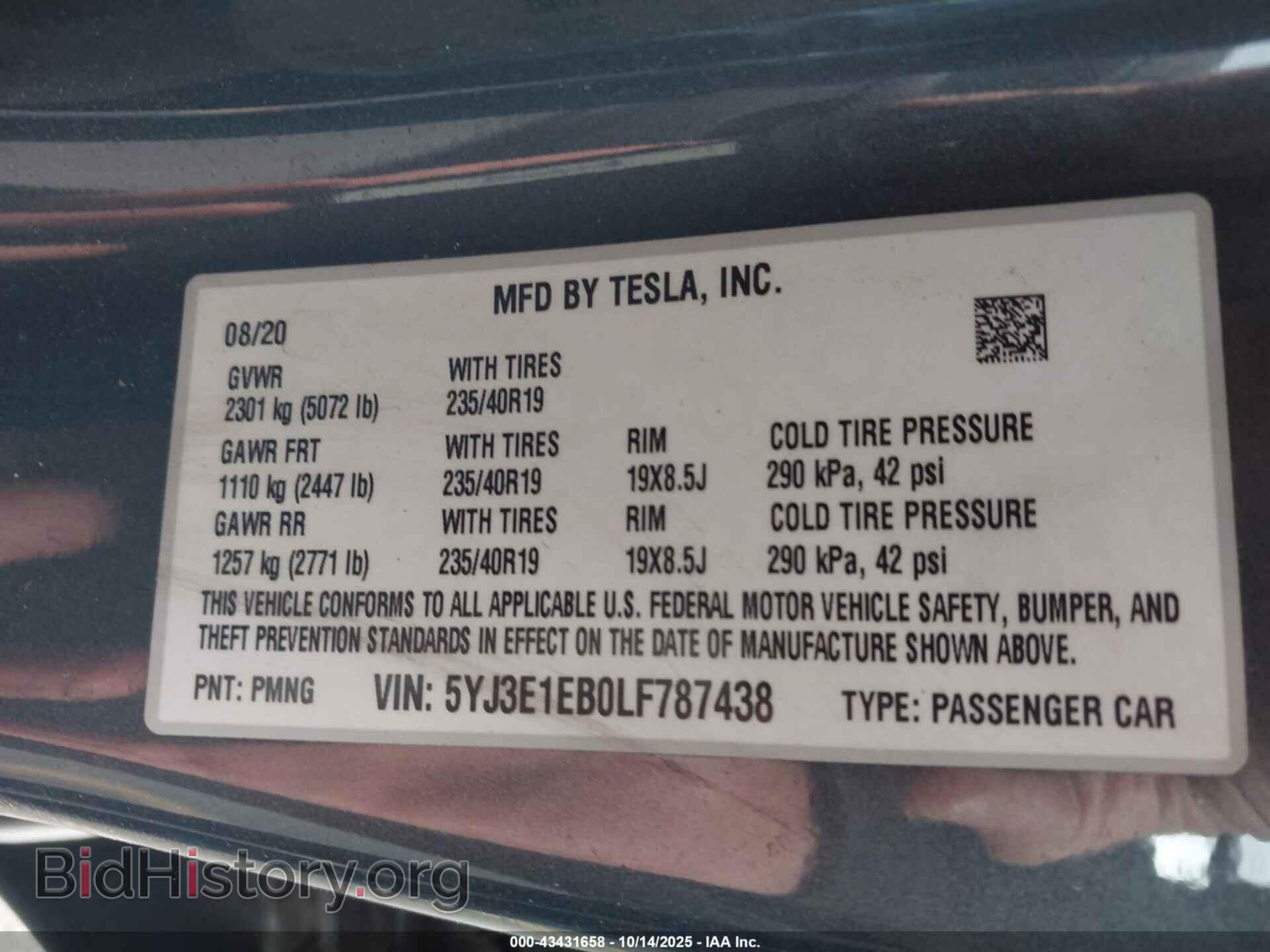 2020 TESLA MODEL 3 - VIN: 5YJ3E1EB0LF787438 - Фото 9