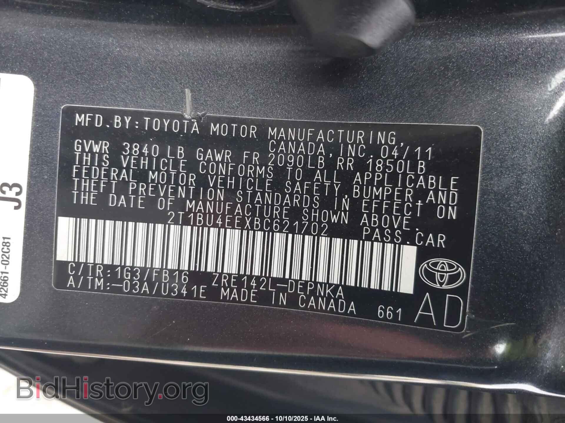 2011 TOYOTA COROLLA - VIN: 2T1BU4EEXBC621702 - Фото 9