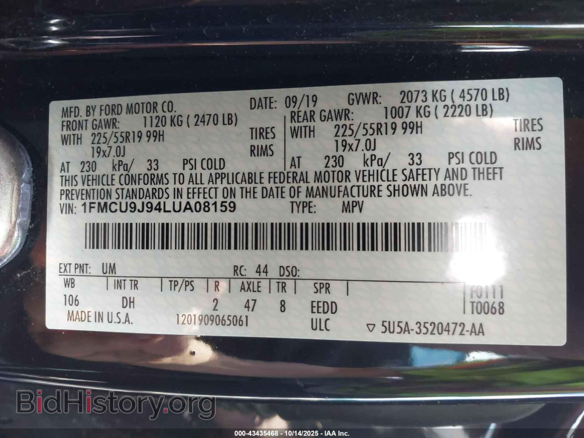 2020 FORD ESCAPE - VIN: 1FMCU9J94LUA08159 - Photo 9