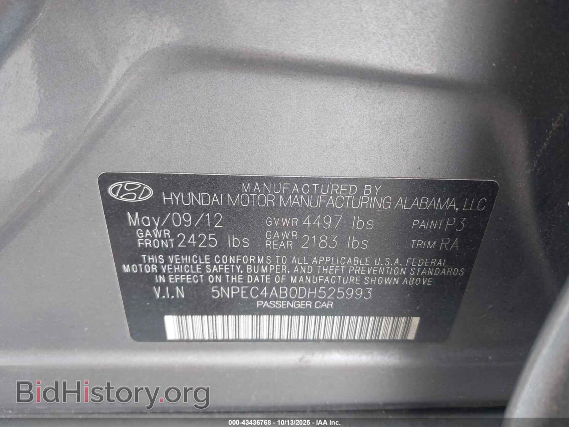 2013 HYUNDAI SONATA - VIN: 5NPEC4AB0DH525993 - Фото 9