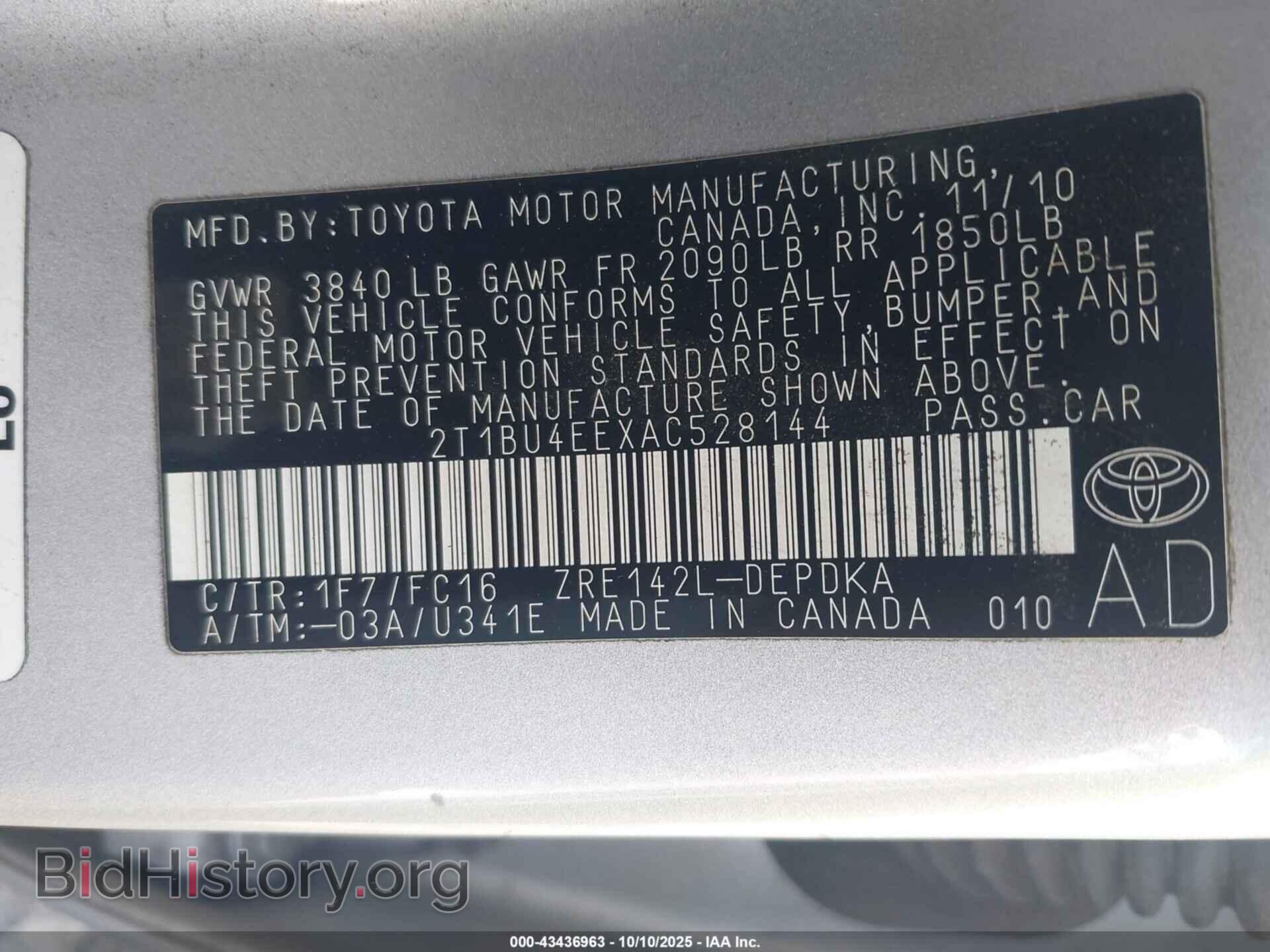 2010 TOYOTA COROLLA - VIN: 2T1BU4EEXAC528144 - Фото 9