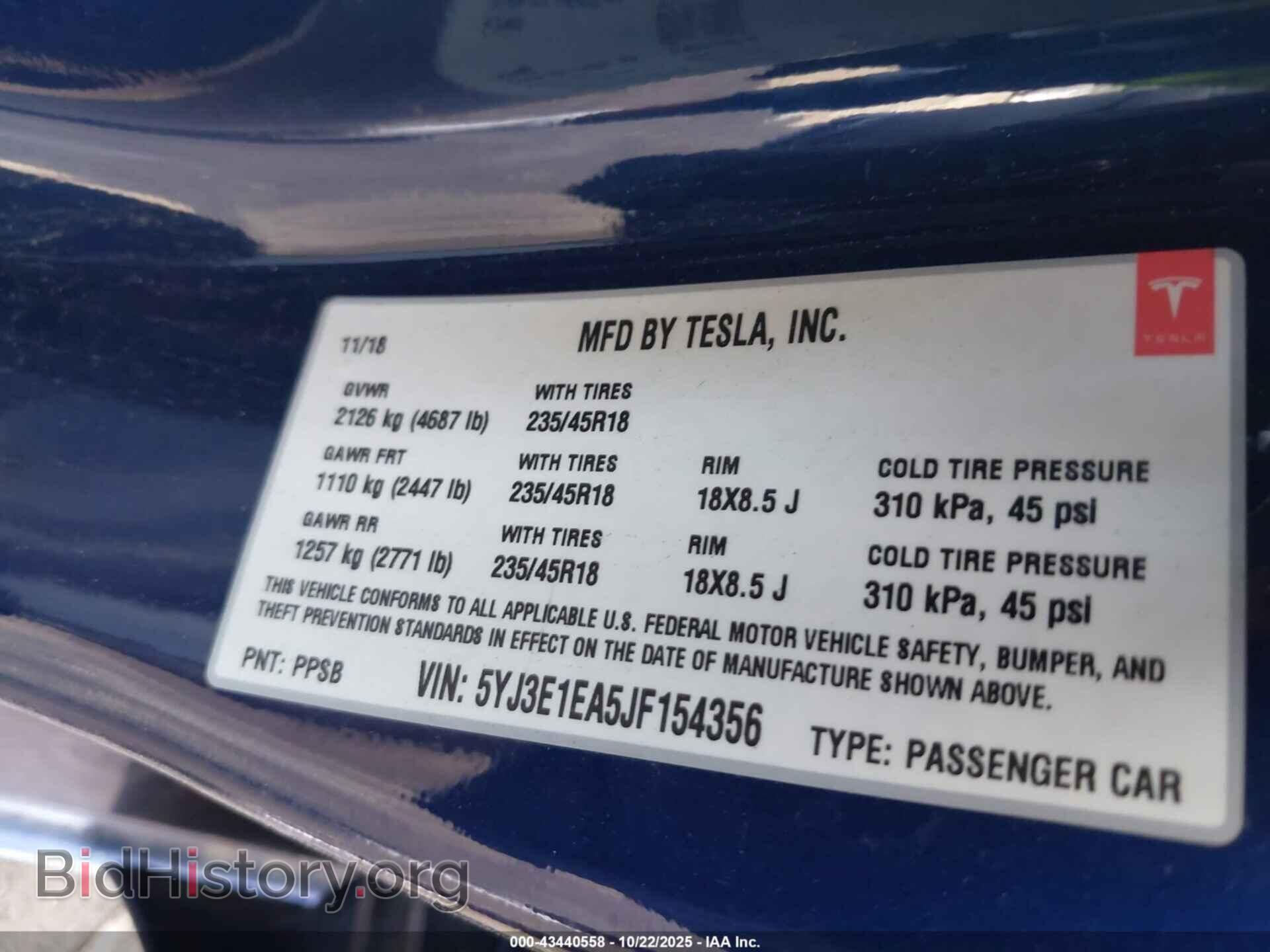2018 TESLA MODEL 3 - VIN: 5YJ3E1EA5JF154356 - Photo 9