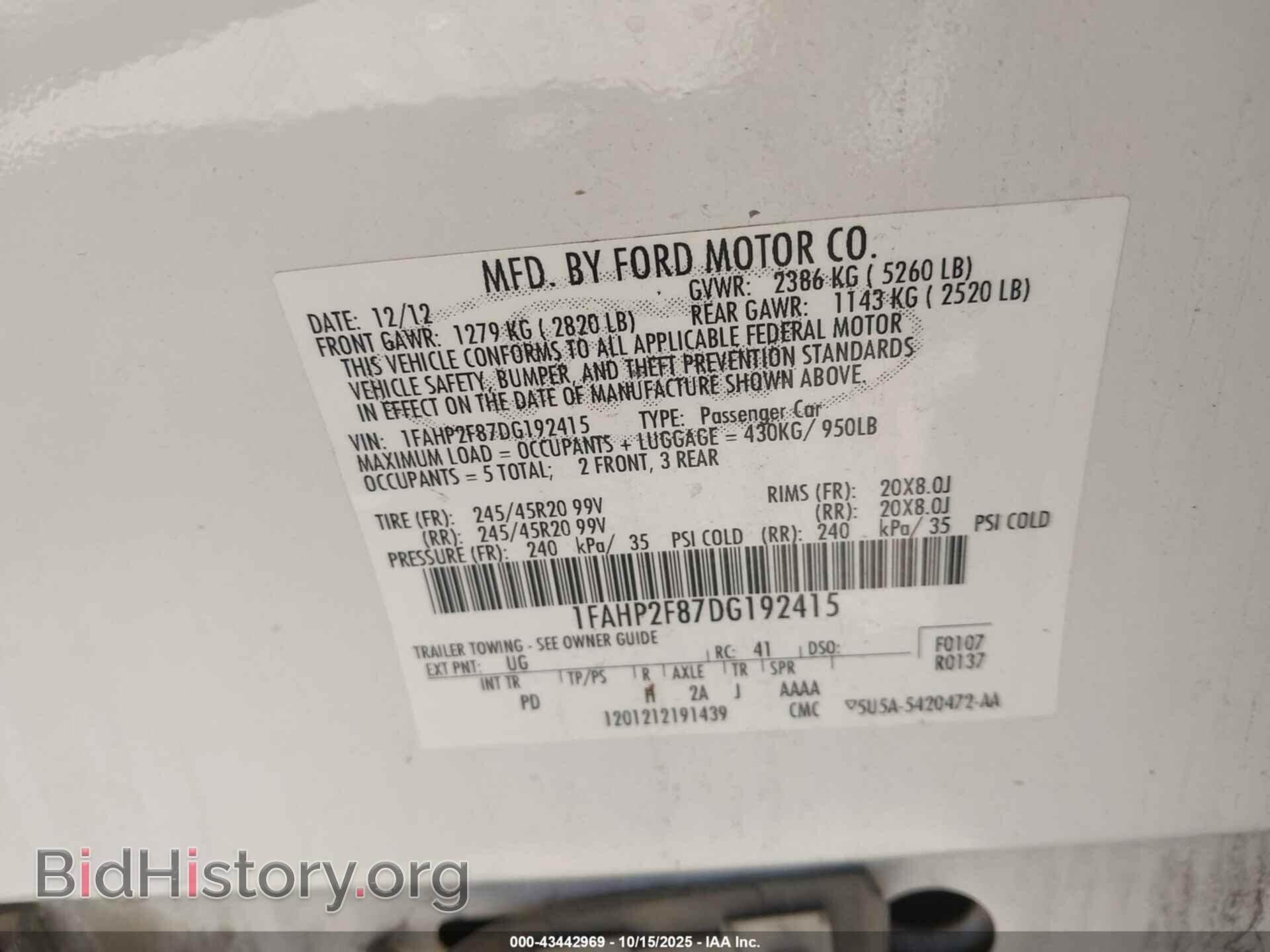 2013 FORD TAURUS - VIN: 1FAHP2F87DG192415 - Фото 9