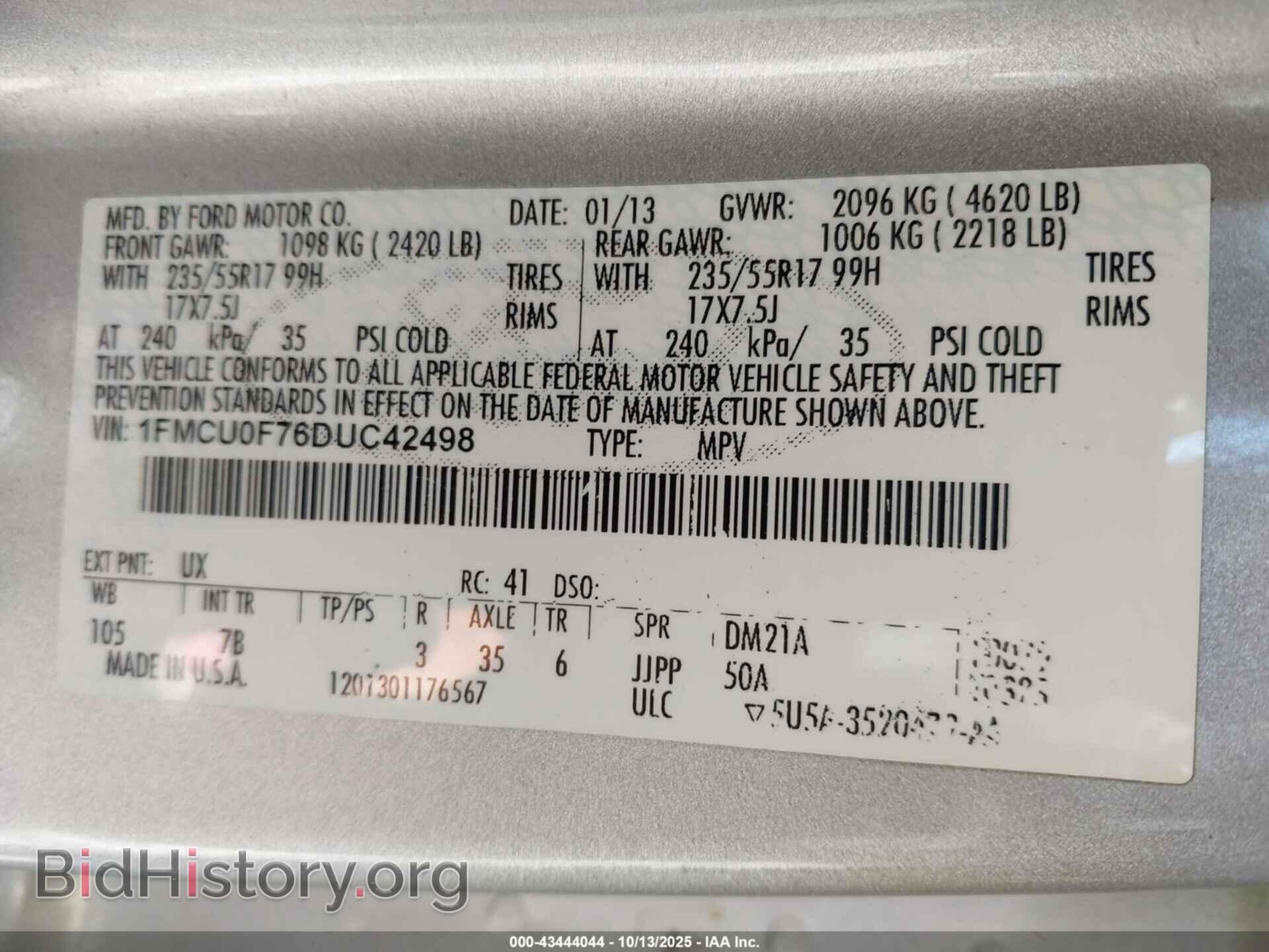 2013 FORD ESCAPE - VIN: 1FMCU0F76DUC42498 - Фото 9