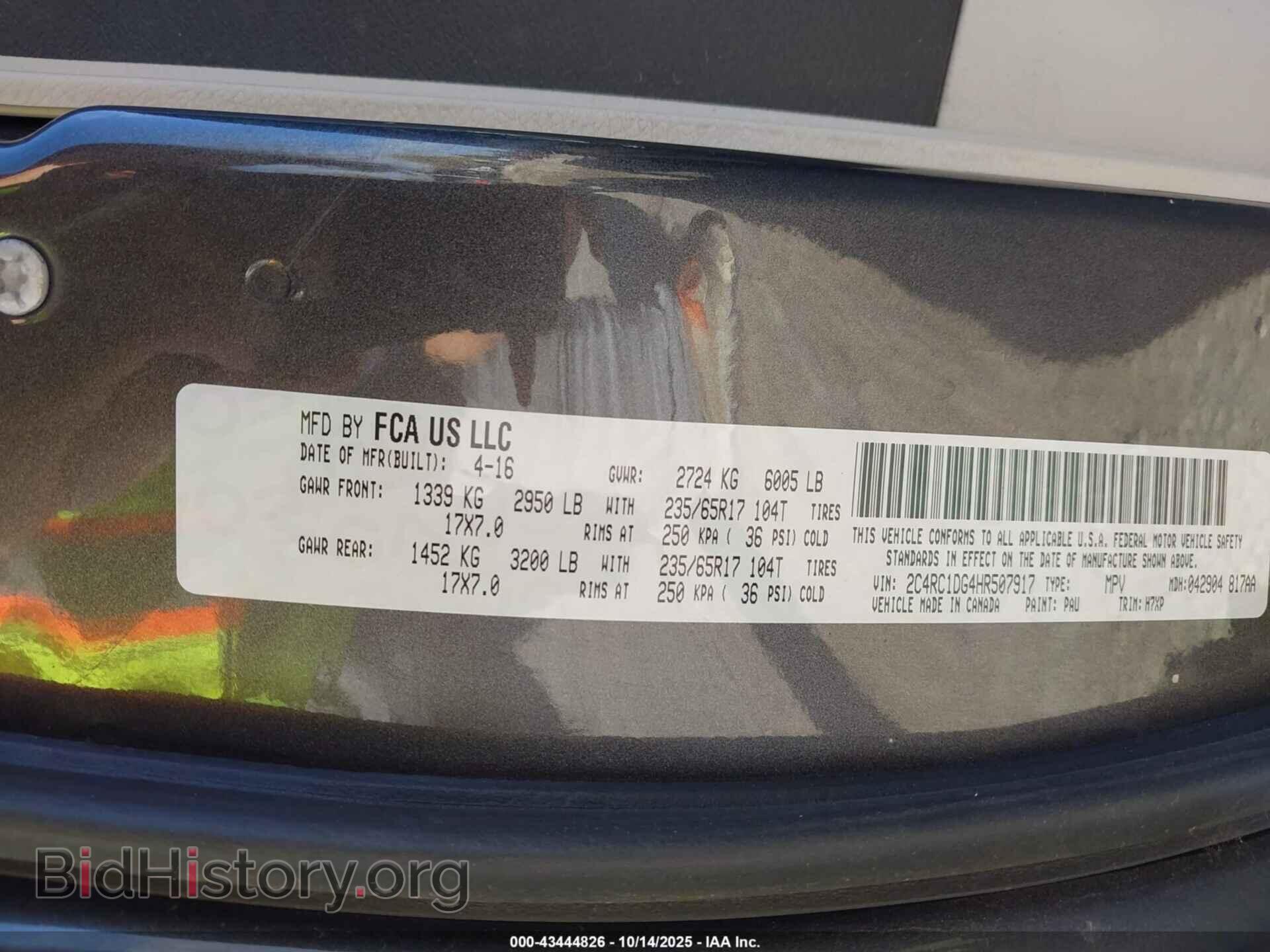 2017 CHRYSLER PACIFICA - VIN: 2C4RC1DG4HR507917 - Фото 9