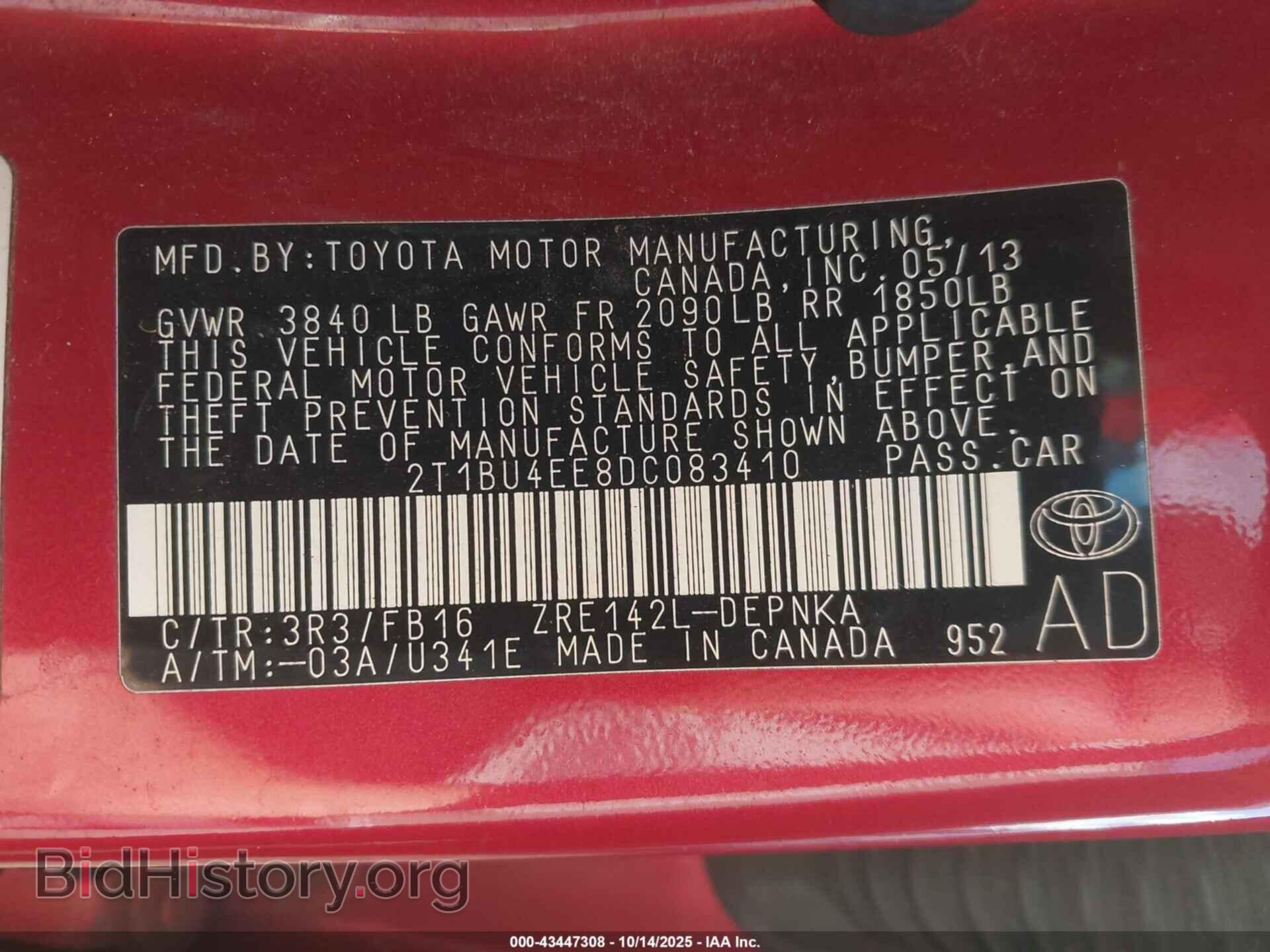 2013 TOYOTA COROLLA - VIN: 2T1BU4EE8DC083410 - Фото 9