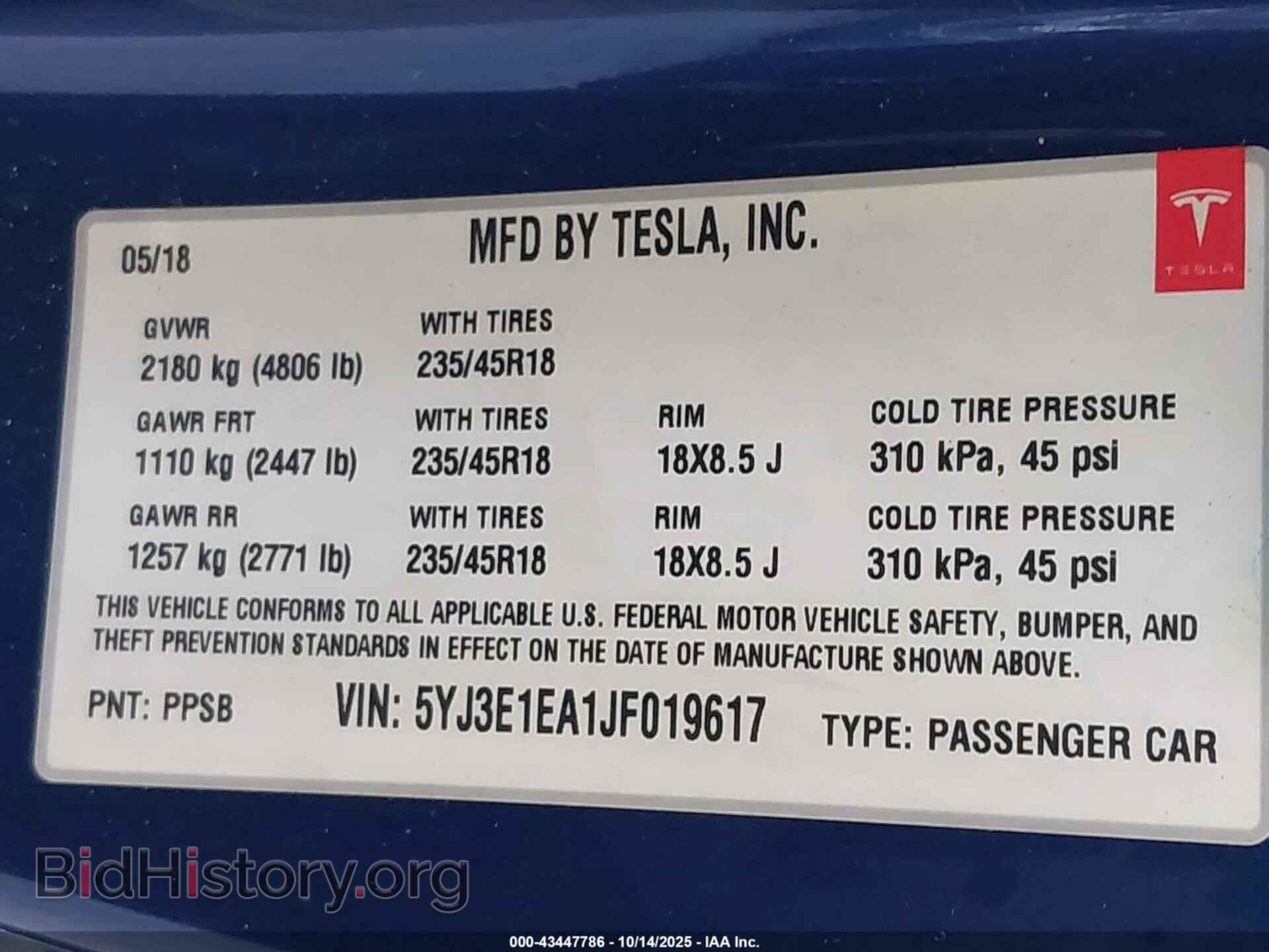2018 TESLA MODEL 3 - VIN: 5YJ3E1EA1JF019617 - Фото 9