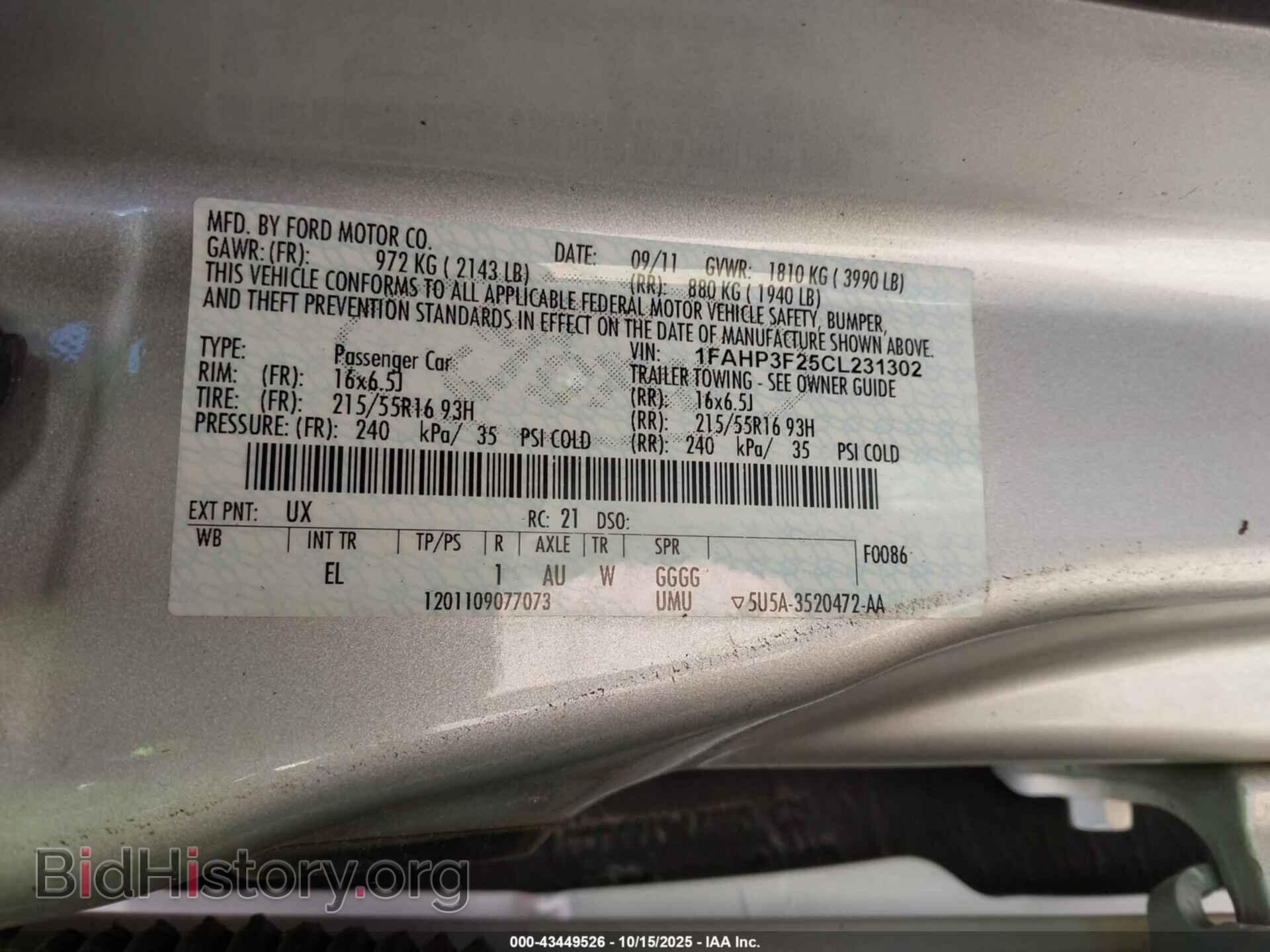 2012 FORD FOCUS - VIN: 1FAHP3F25CL231302 - Фото 9