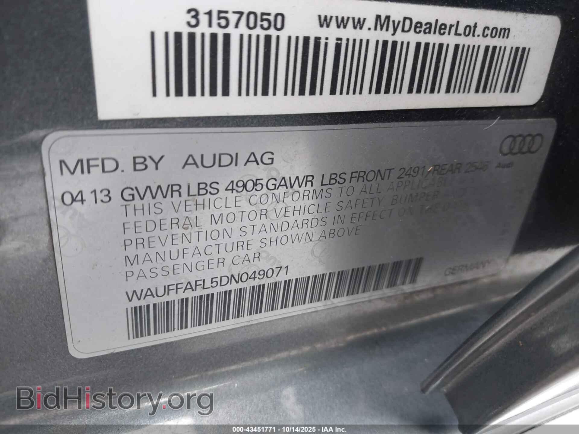 2013 AUDI A4 - VIN: WAUFFAFL5DN049071 - Фото 9