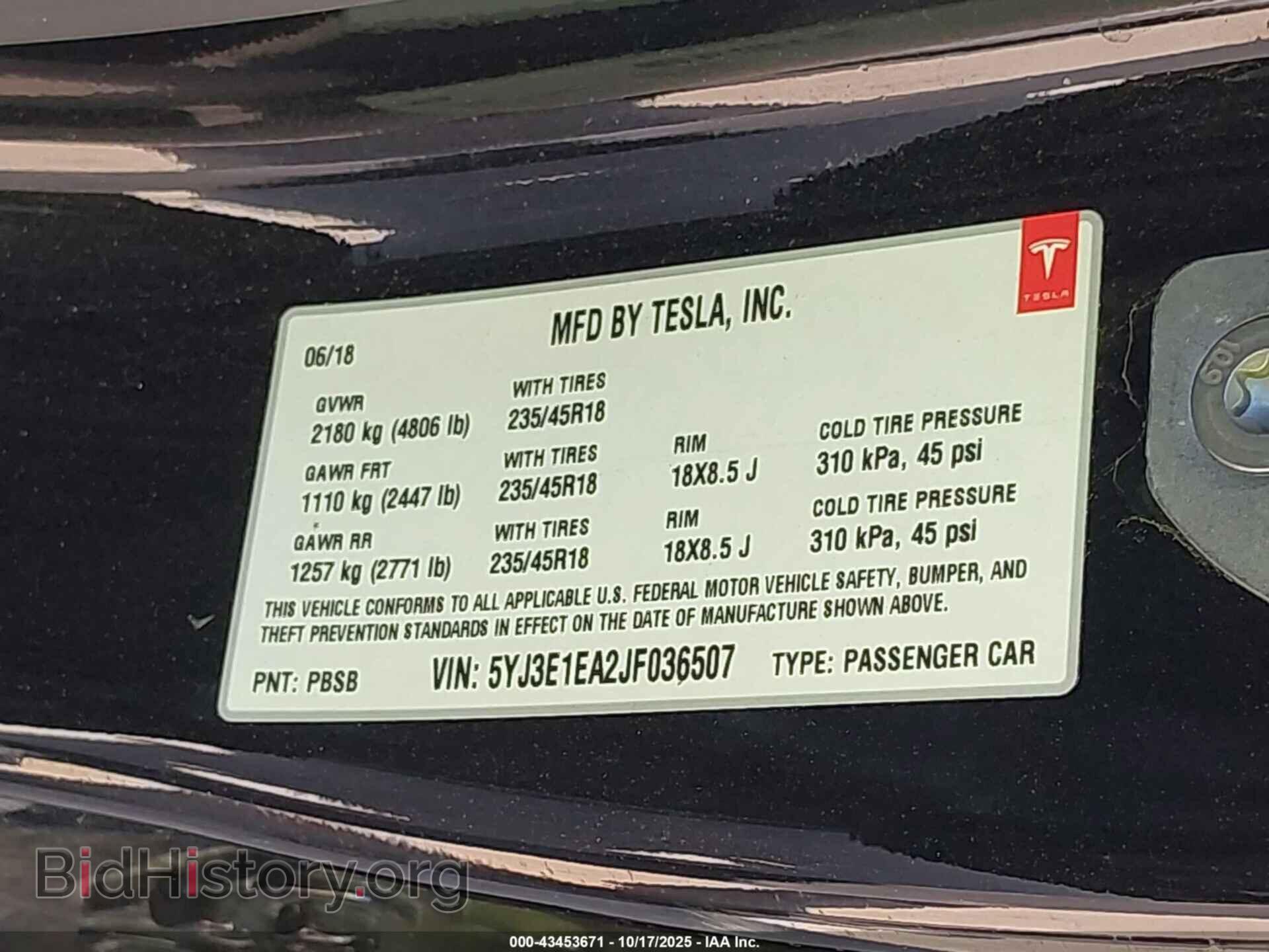 2018 TESLA MODEL 3 - VIN: 5YJ3E1EA2JF036507 - Фото 9