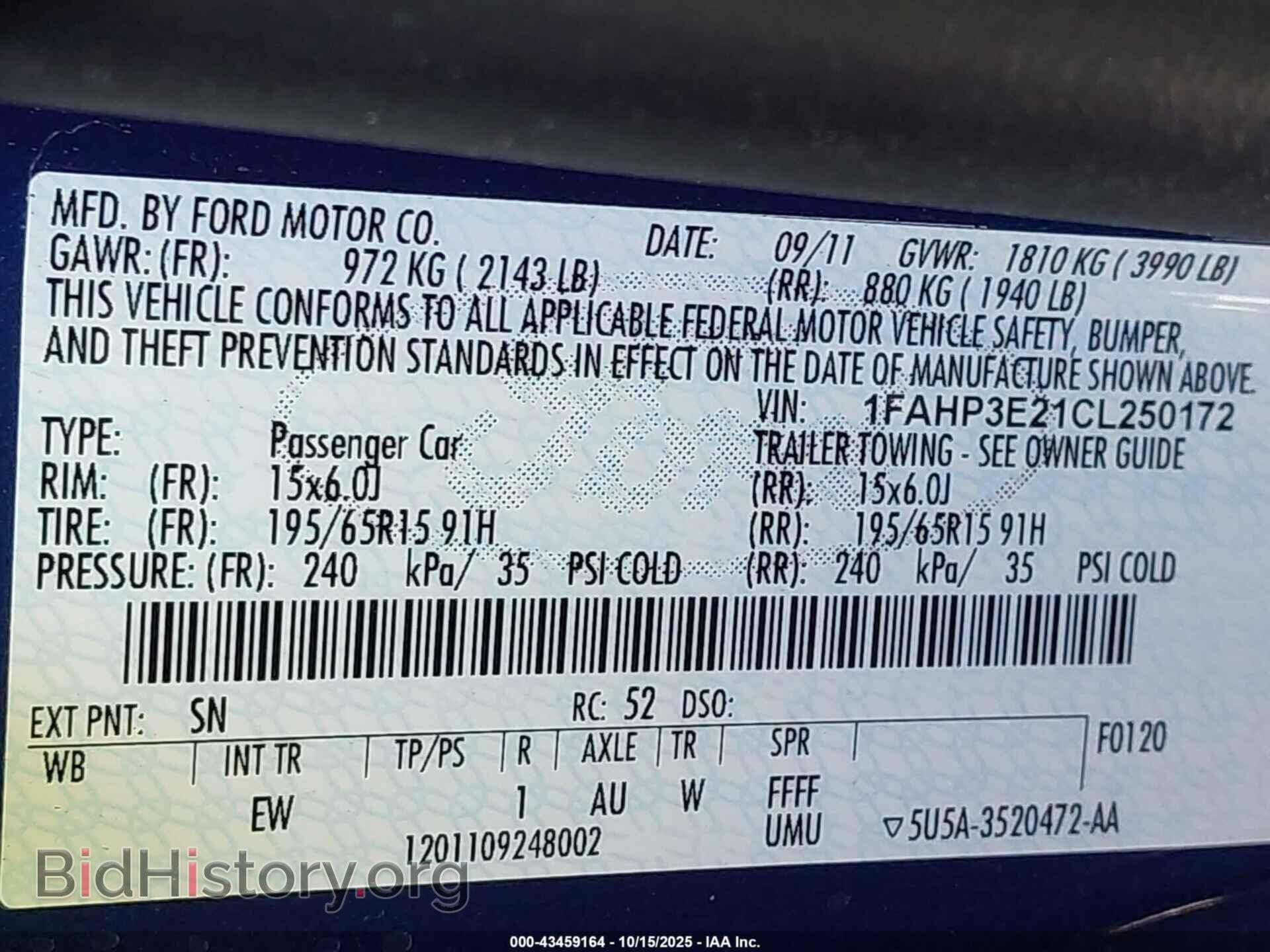 2012 FORD FOCUS - VIN: 1FAHP3E21CL250172 - Фото 9