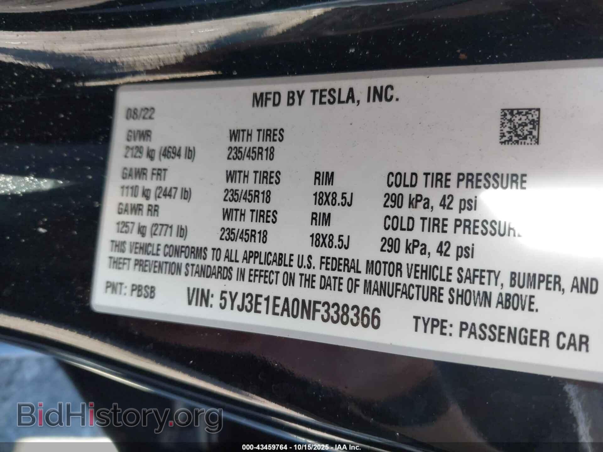 2022 TESLA MODEL 3 - VIN: 5YJ3E1EA0NF338366 - Фото 9