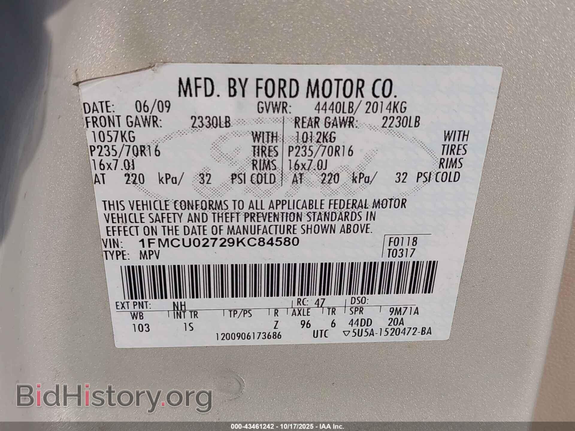 2009 FORD ESCAPE - VIN: 1FMCU02729KC84580 - Фото 9