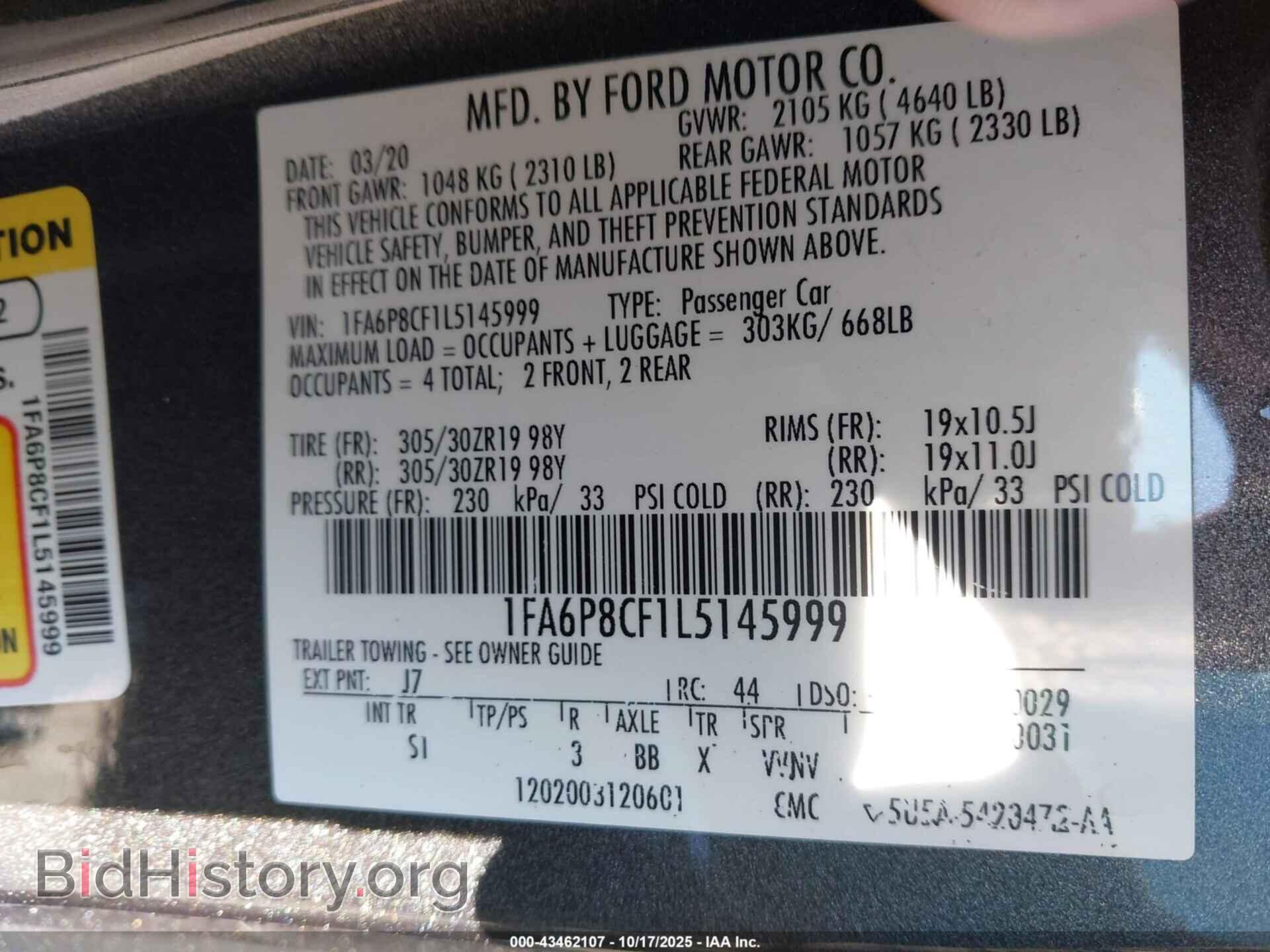 2020 FORD MUSTANG - VIN: 1FA6P8CF1L5145999 - Фото 9