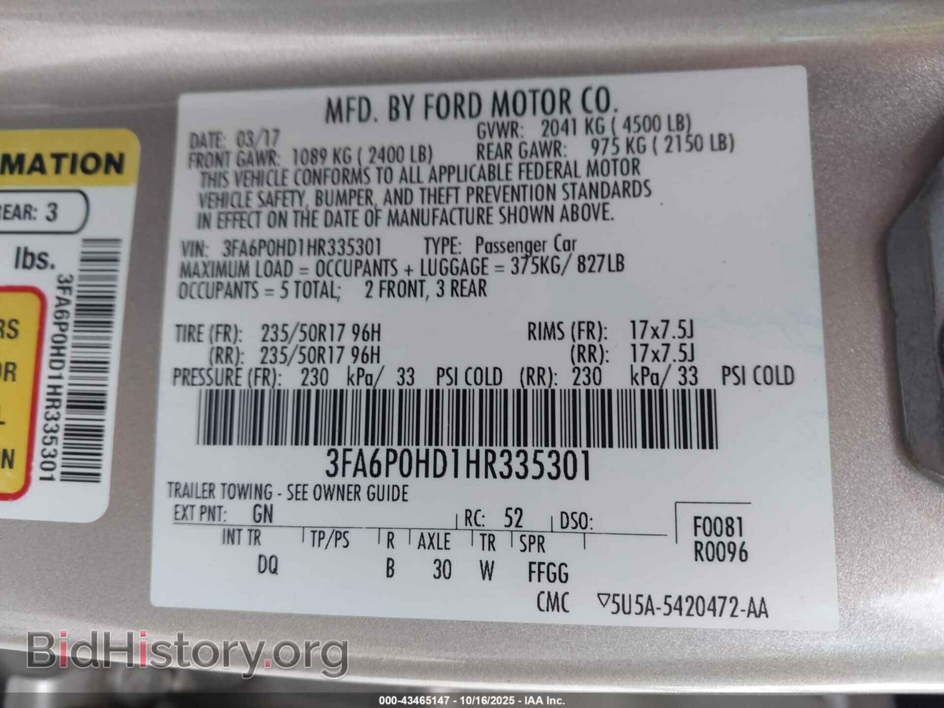 2017 FORD FUSION - VIN: 3FA6P0HD1HR335301 - Фото 9