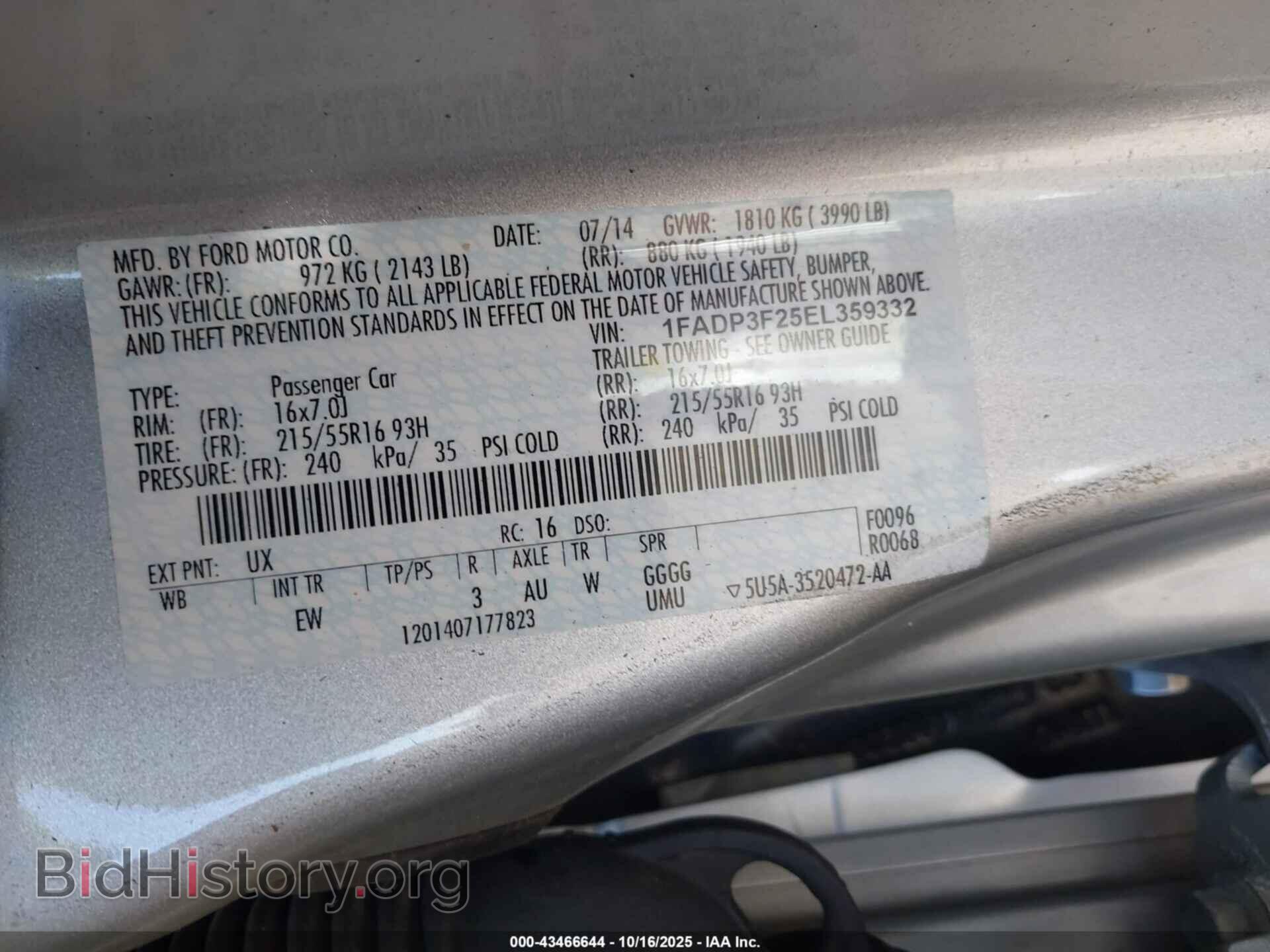 2014 FORD FOCUS - VIN: 1FADP3F25EL359332 - Фото 9