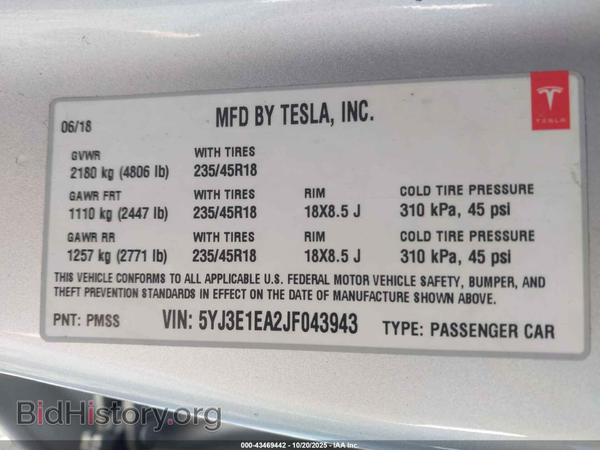 2018 TESLA MODEL 3 - VIN: 5YJ3E1EA2JF043943 - Photo 9
