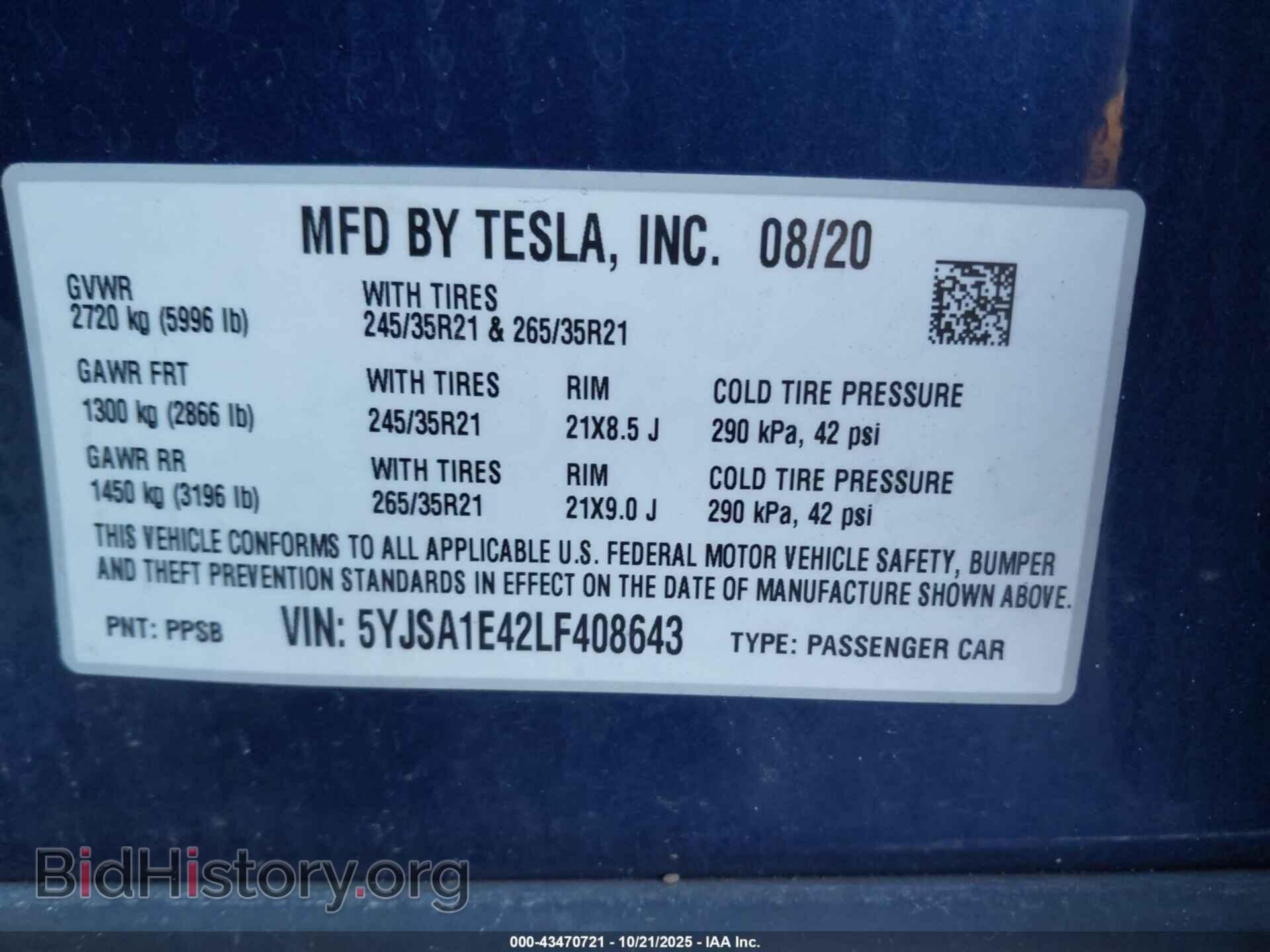 2020 TESLA MODEL S - VIN: 5YJSA1E42LF408643 - Фото 9