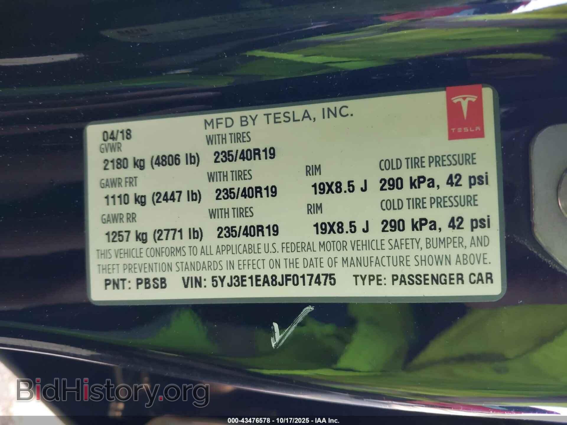 2018 TESLA MODEL 3 - VIN: 5YJ3E1EA8JF017475 - Photo 9