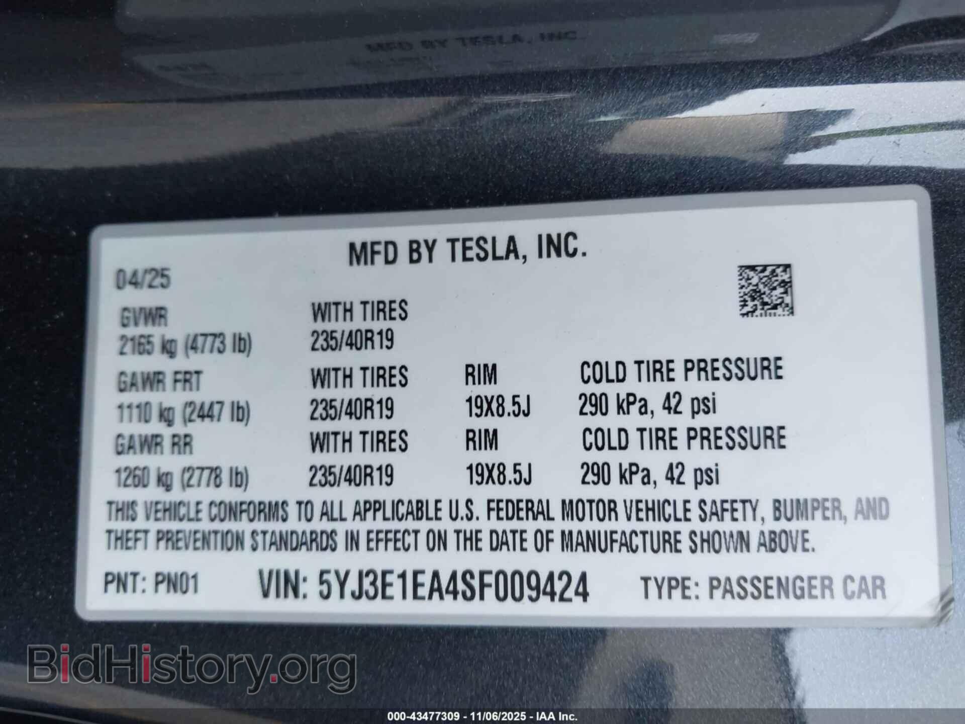 2025 TESLA MODEL 3 - VIN: 5YJ3E1EA4SF009424 - Фото 9