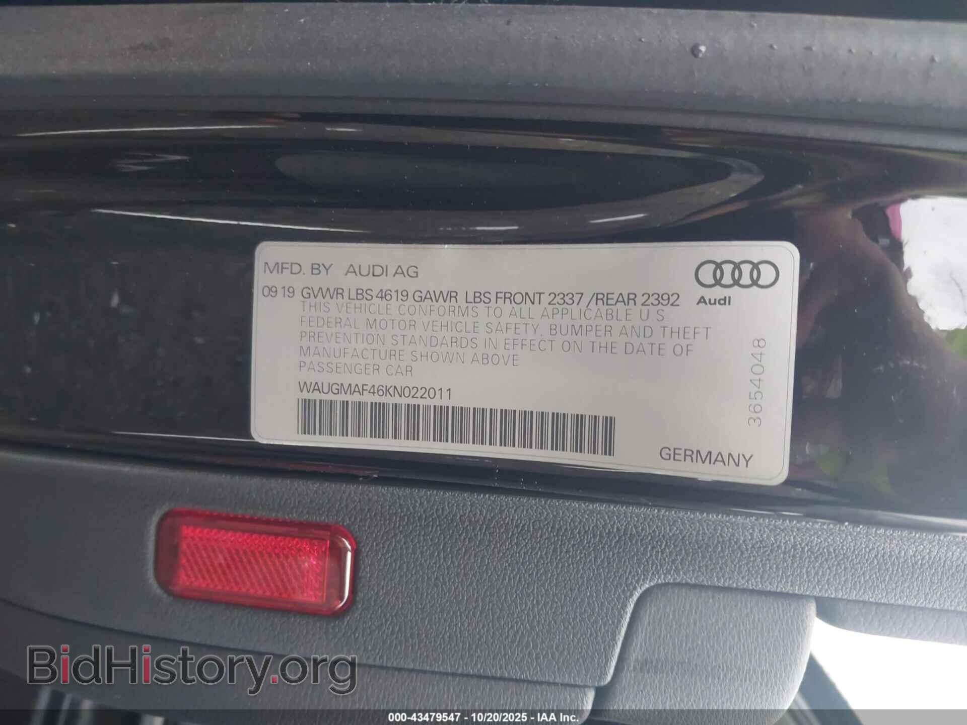 2019 AUDI A4 - VIN: WAUGMAF46KN022011 - Фото 9