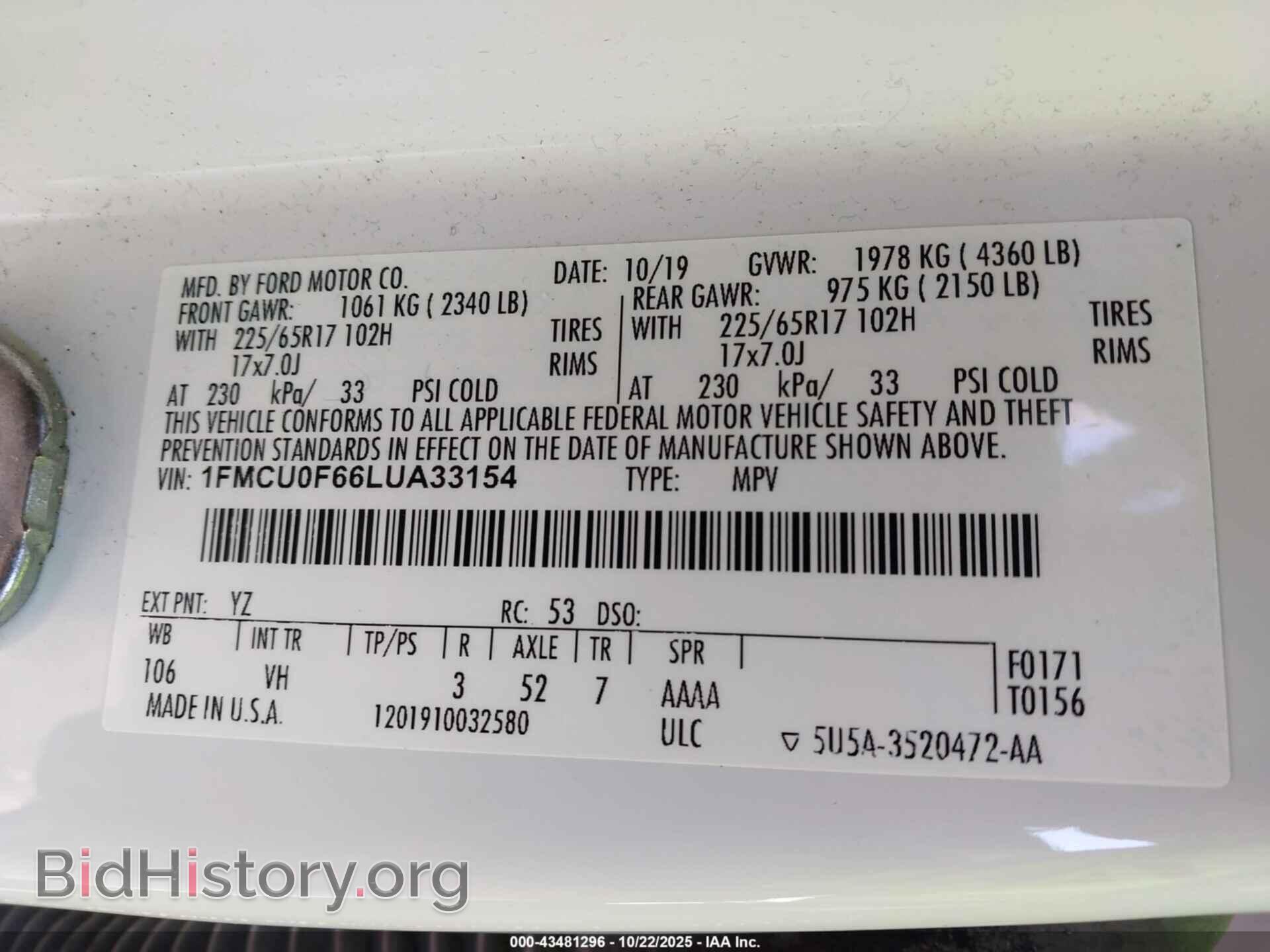 2020 FORD ESCAPE - VIN: 1FMCU0F66LUA33154 - Photo 9