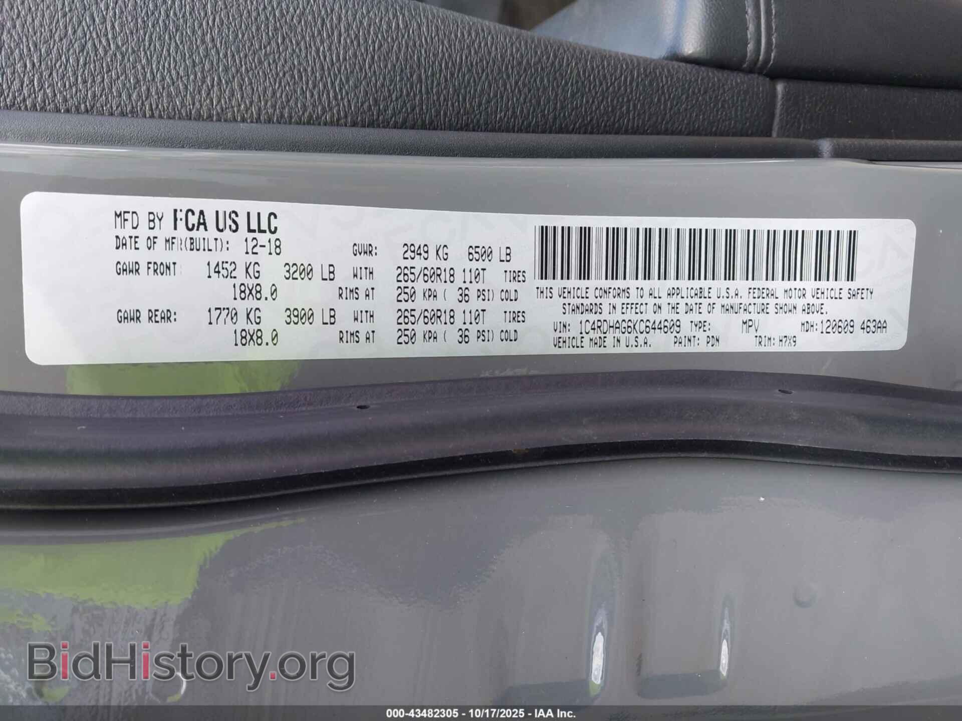 2019 DODGE DURANGO - VIN: 1C4RDHAG6KC644609 - Фото 9