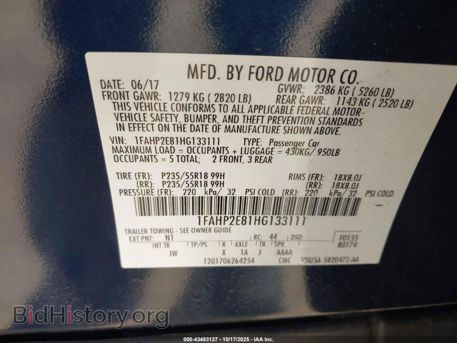 2017 FORD TAURUS - VIN: 1FAHP2E81HG133111 - Фото 9