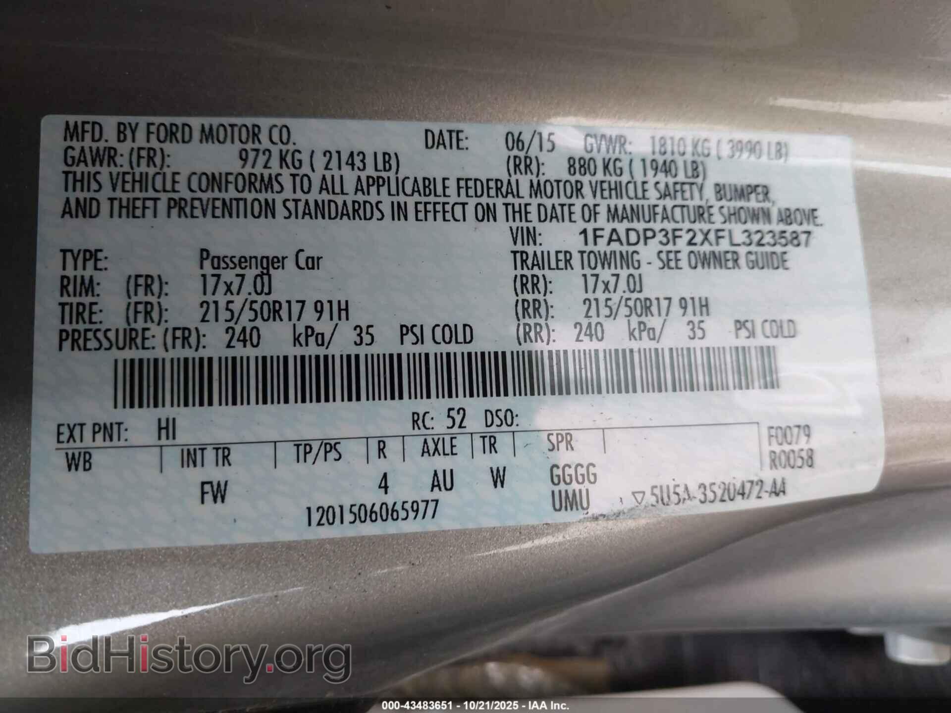 2015 FORD FOCUS - VIN: 1FADP3F2XFL323587 - Фото 9